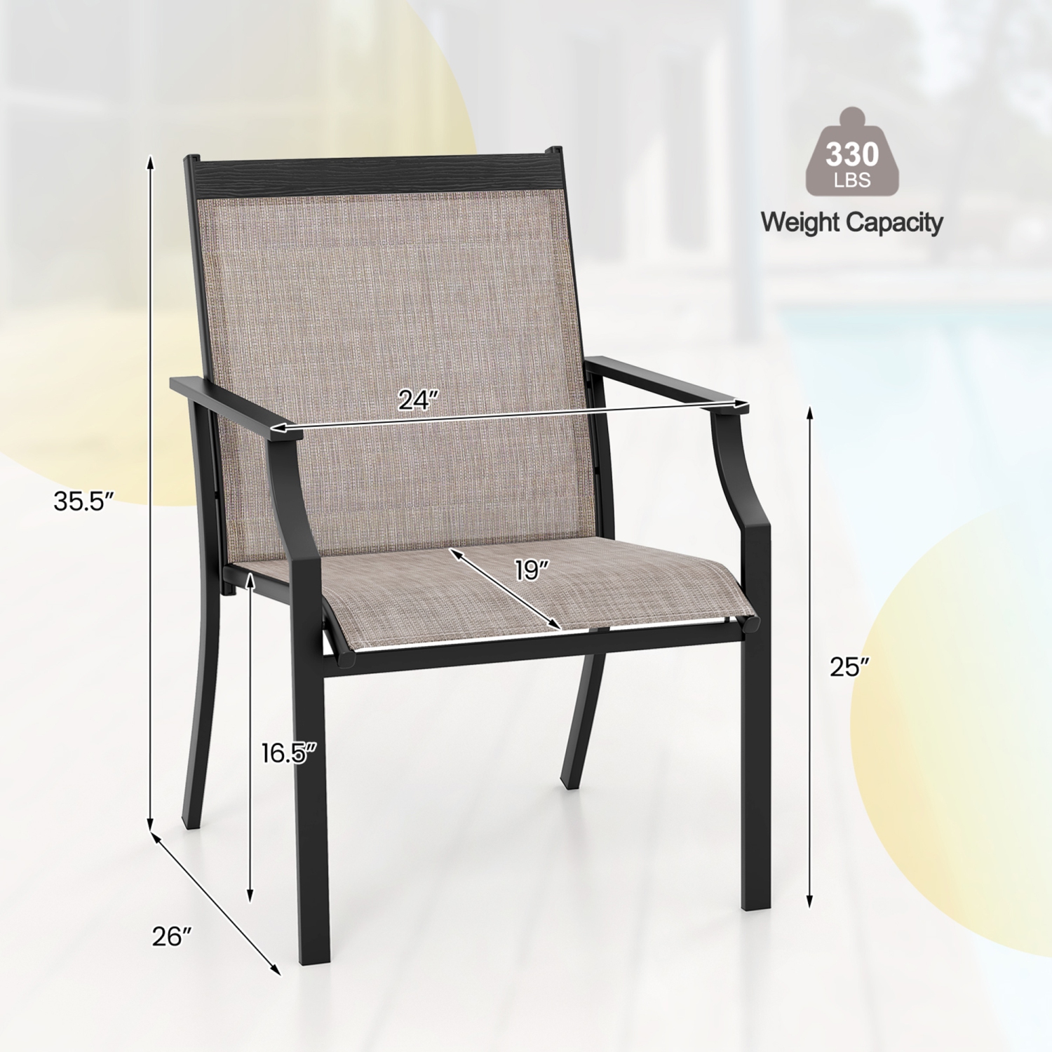 Gymax Set of 2 Patio Dining Chairs Outdoor Armchairs w/ Sturdy Metal Frame