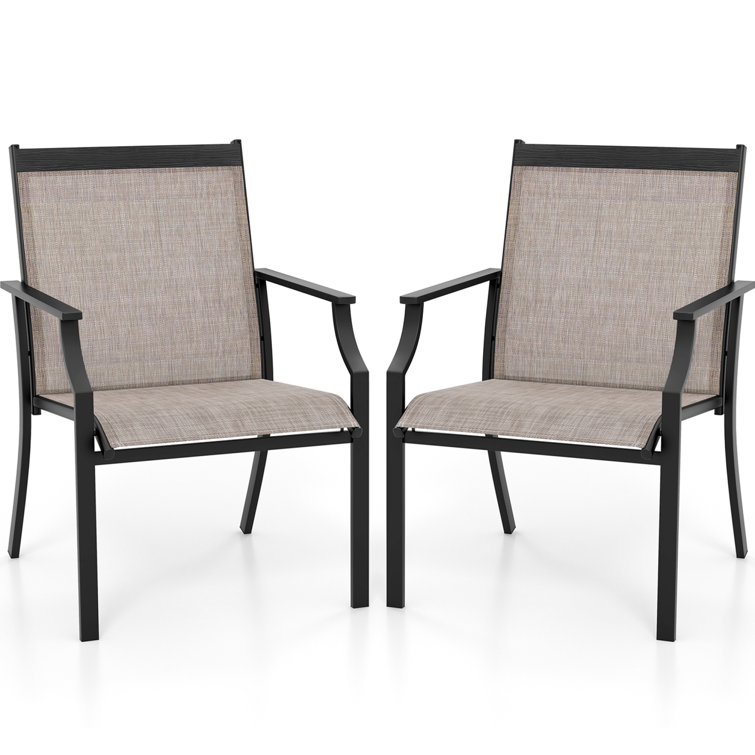 Gymax Set of 2 Patio Dining Chairs Outdoor Armchairs w/ Sturdy Metal Frame