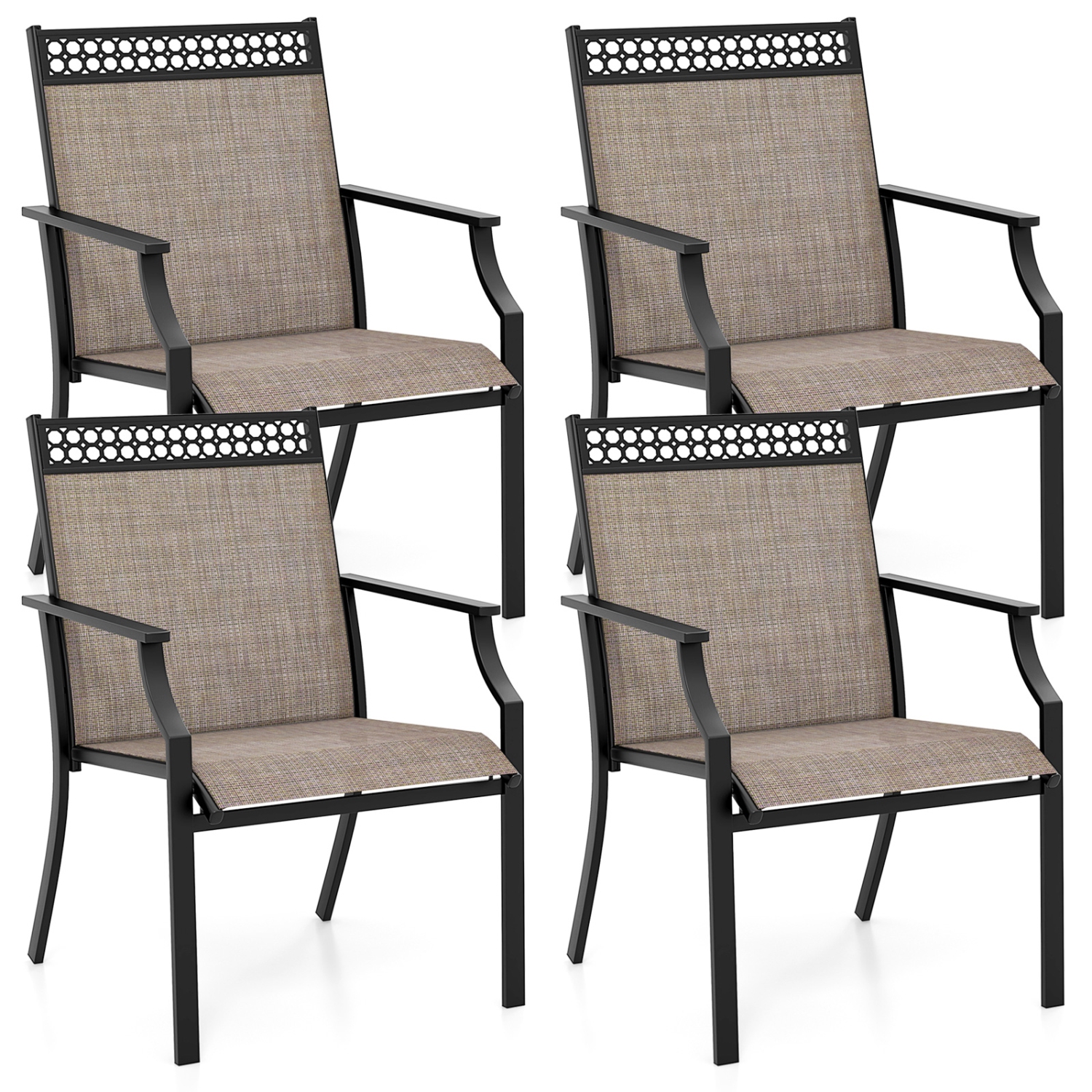 Gymax Patio Dining Chairs Set of 4 All Weather Outdoor Chairs w/ High Back & Armrests