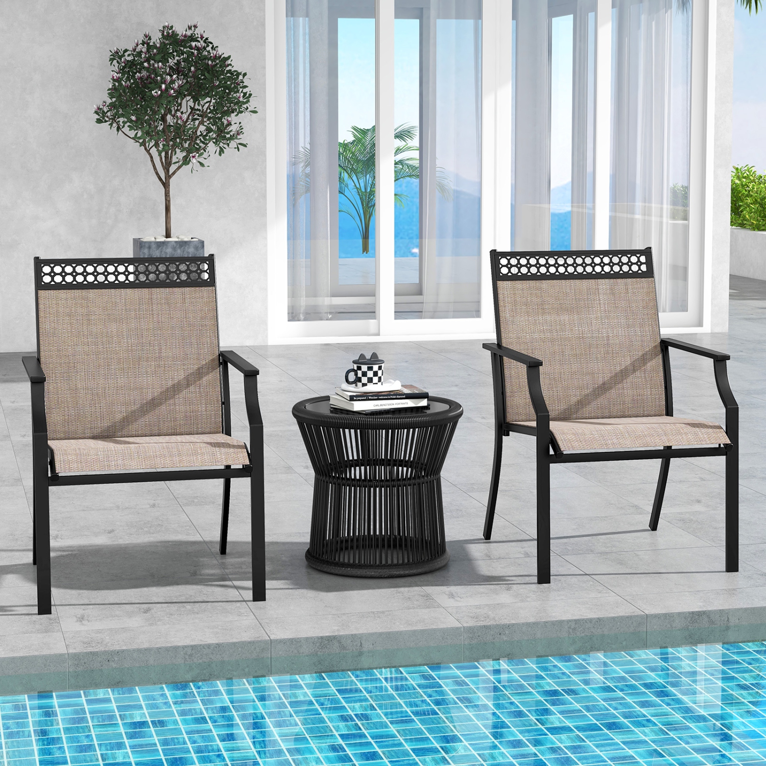 Gymax Patio Dining Chairs Set of 4 All Weather Outdoor Chairs w/ High Back & Armrests