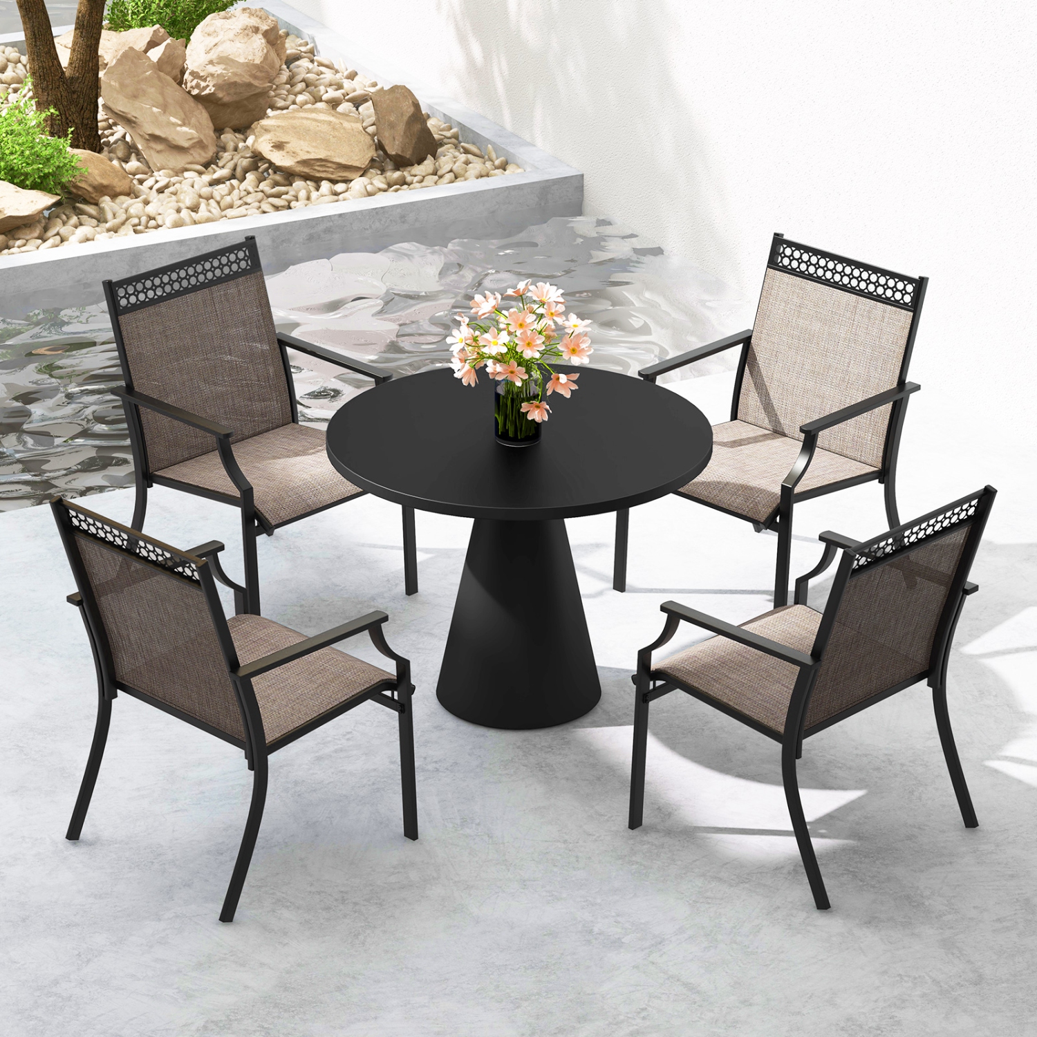 Gymax Patio Dining Chairs Set of 4 All Weather Outdoor Chairs w/ High Back & Armrests