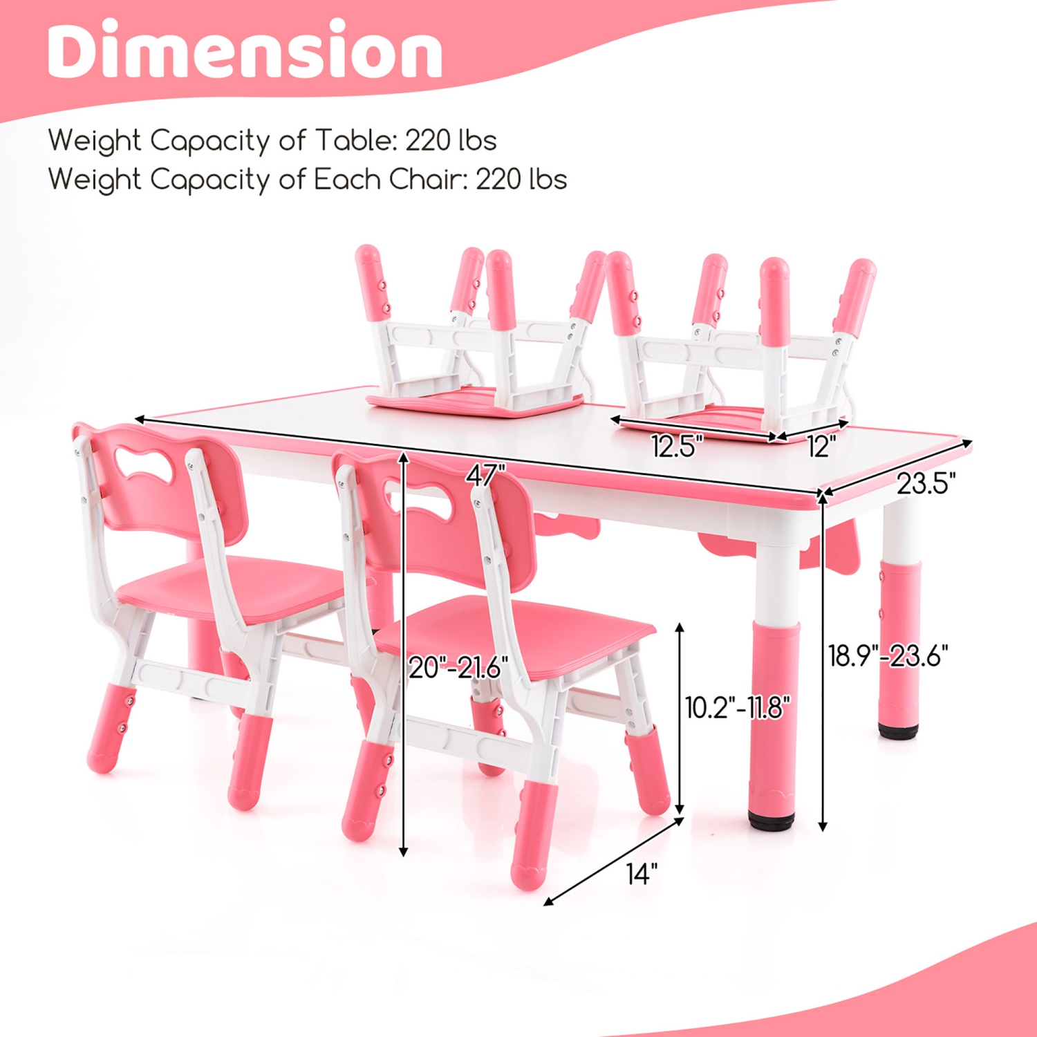 Gymax Kids Height Adjustable Table and 4 Chairs Set with Graffiti Desktop
