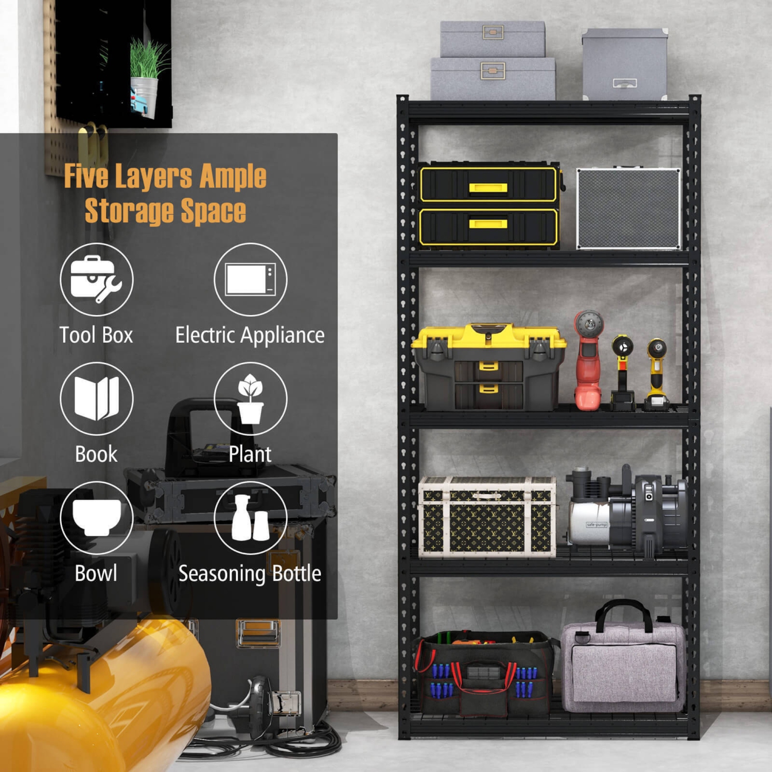 Gymax 5-Tier Storage Shelf Heavy Duty Storage Utility Rack Shelf w/Anti-tipping Device