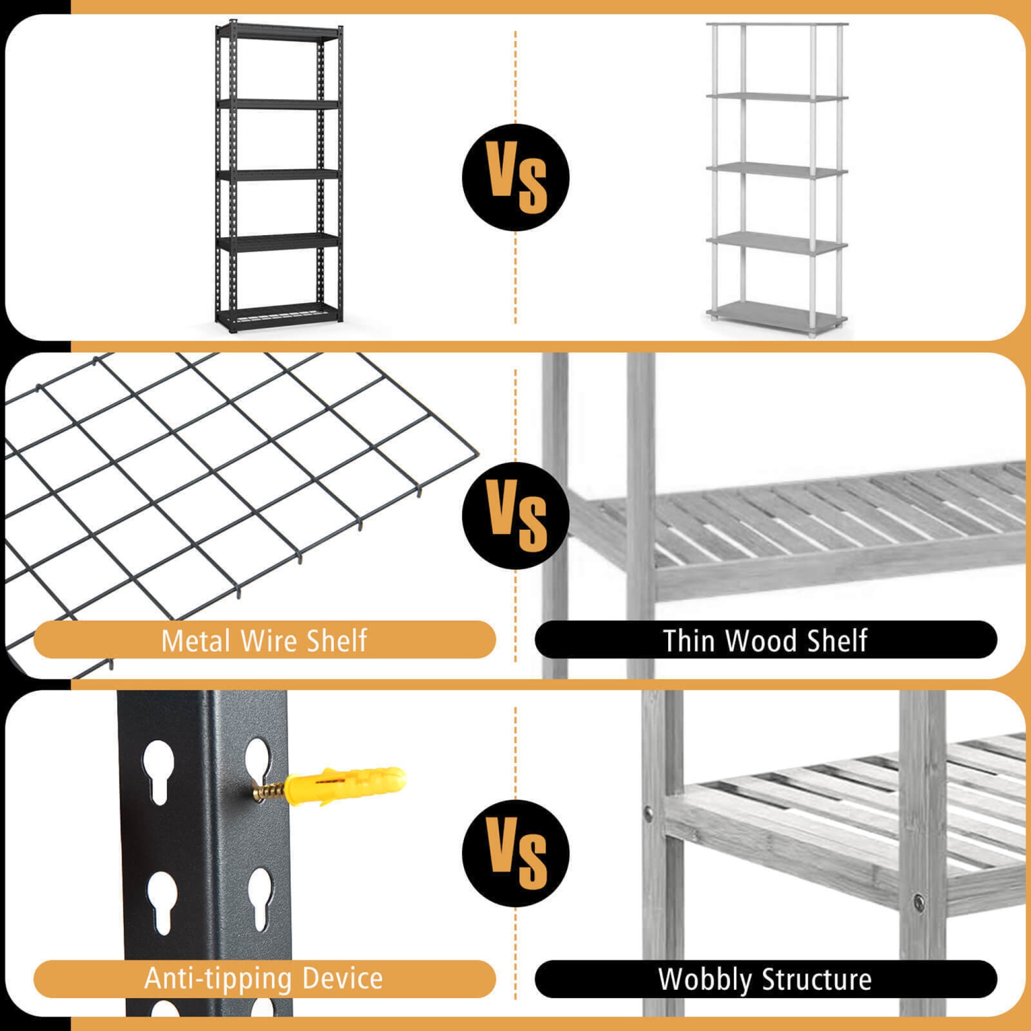 Gymax 4PCS 5-Tier Metal Shelving Unit Heavy Duty Wire Storage Rack with Anti-slip Foot Pads