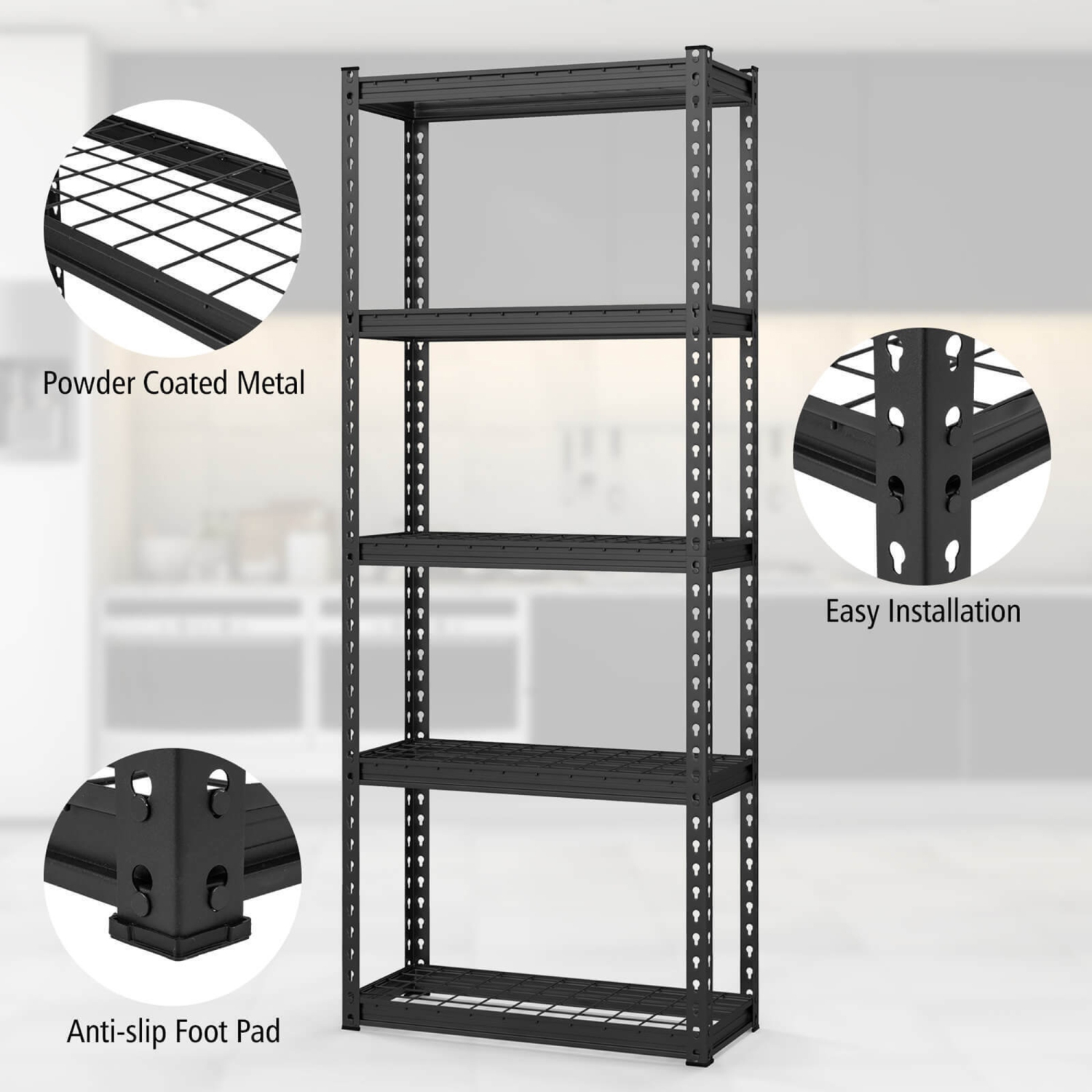 Gymax 2PCS 5-Tier Metal Shelving Unit Heavy Duty Wire Storage Rack with Anti-slip Foot Pads