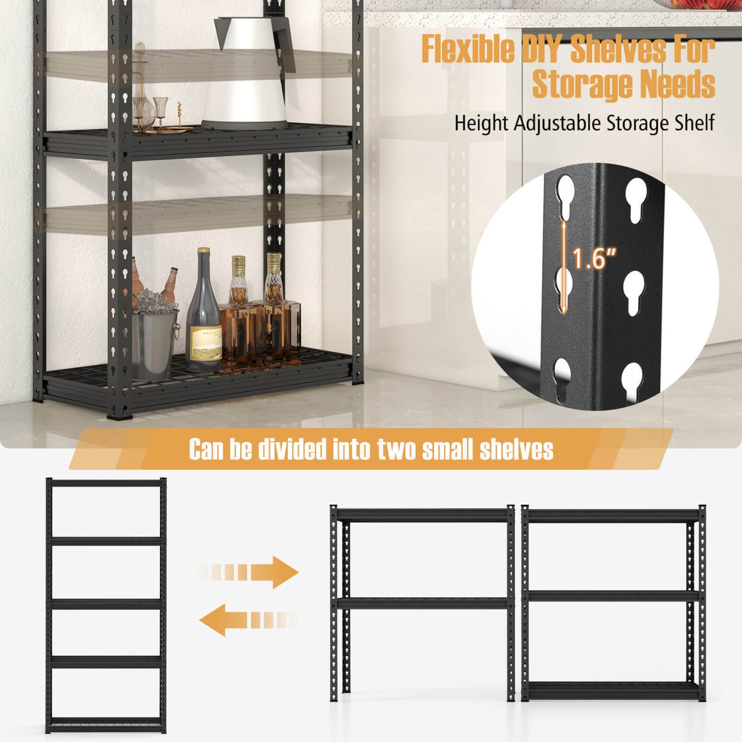Gymax 5-Tier Storage Shelf Heavy Duty Storage Utility Rack Shelf w/Anti-tipping Device