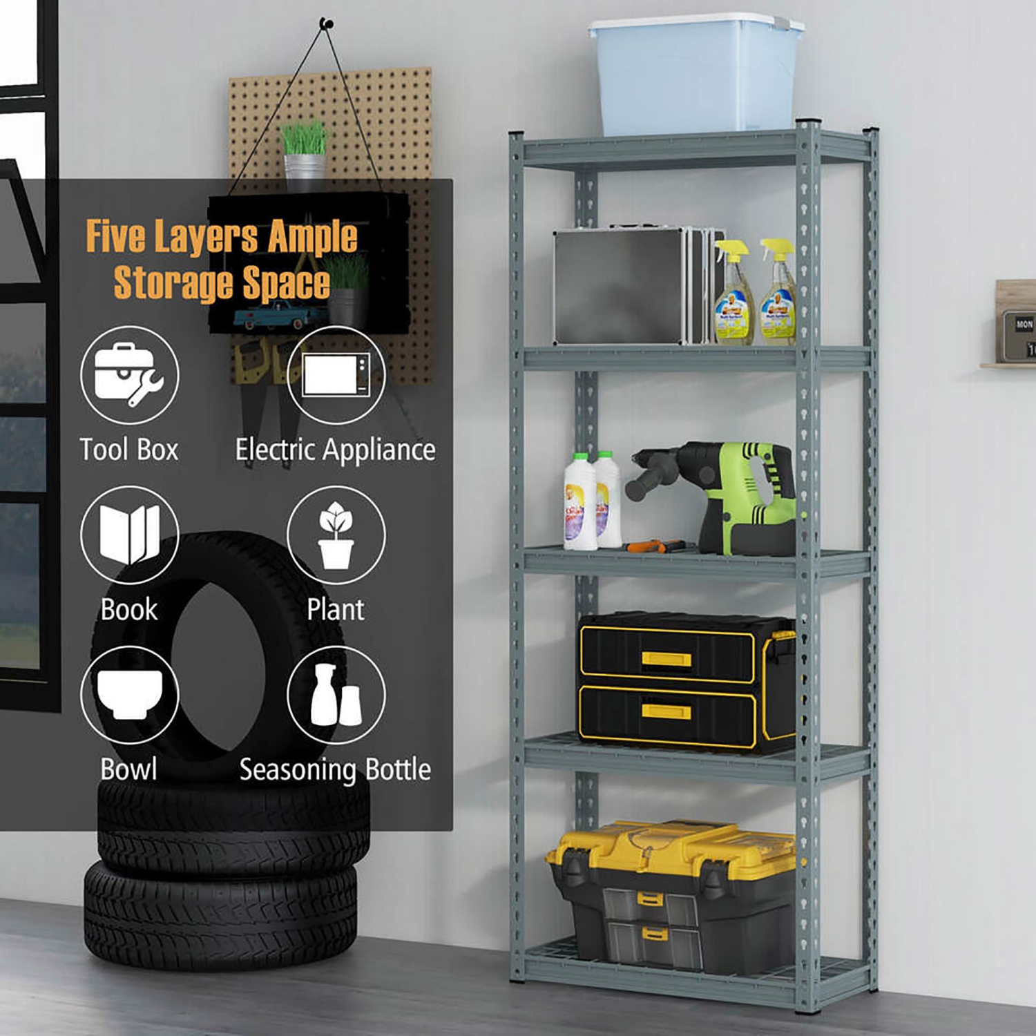 Gymax 2 PCS 5-Tier Metal Shelving Unit Heavy Duty Wire Storage Rack with Anti-slip Foot Pads