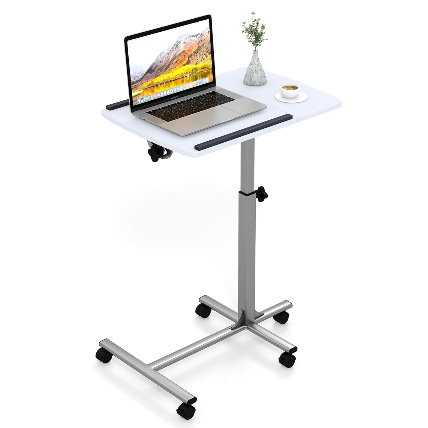 Gymax Bureau mobile réglable en hauteur sur roues Tilting Tabletop