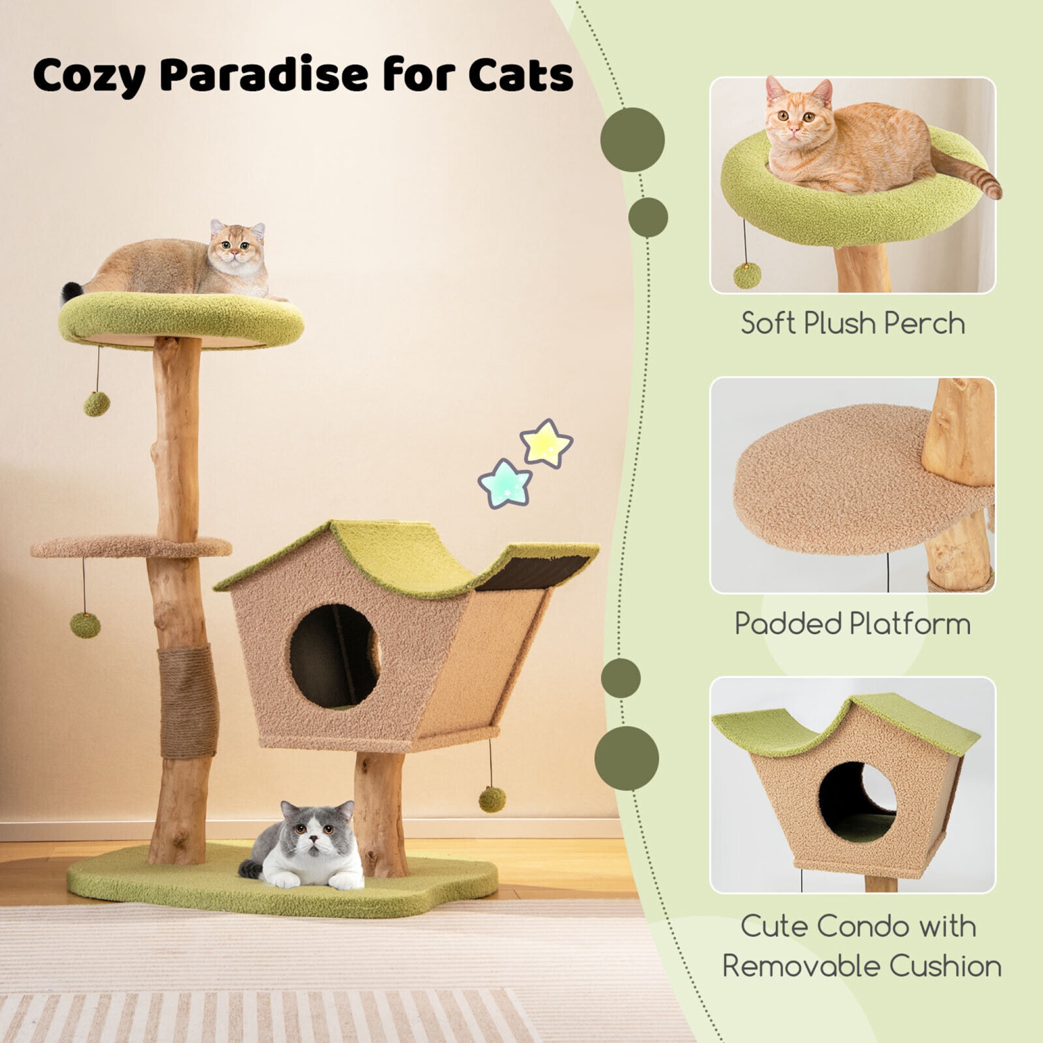Gymax 43'' Cat Tree w/Padded Top Perch Cat Condo Jumping Platform Balls for Indoor Cats