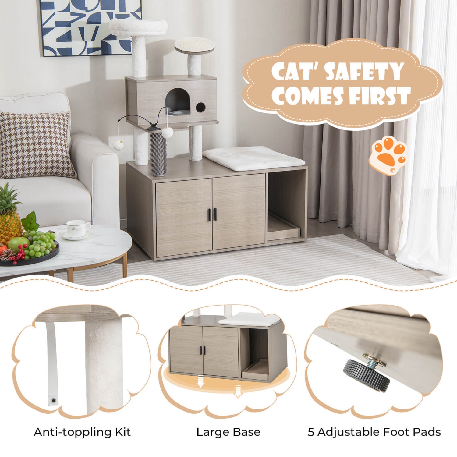 Gymax Cat Tree with Litter Box Enclosure 2-in-1 Modern Cat Tower with Cat Condo