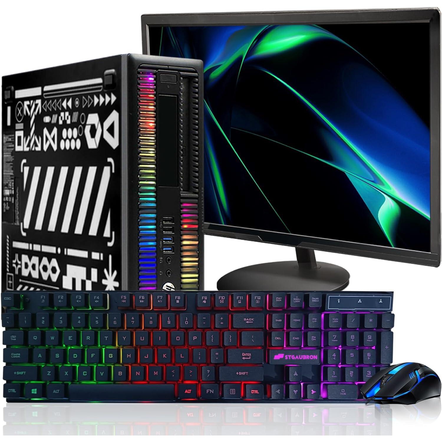 HP RGB Gaming Desktop Computer, Intel Core I7 3.4G up to 3.9GHz, GeForce GT 1030 2G, 16GB, 512G SSD, New 24" FHD LED, RGB KB&MS, 600M WiFi & BT 5.0, W10P64 -Refurbished Excellent
