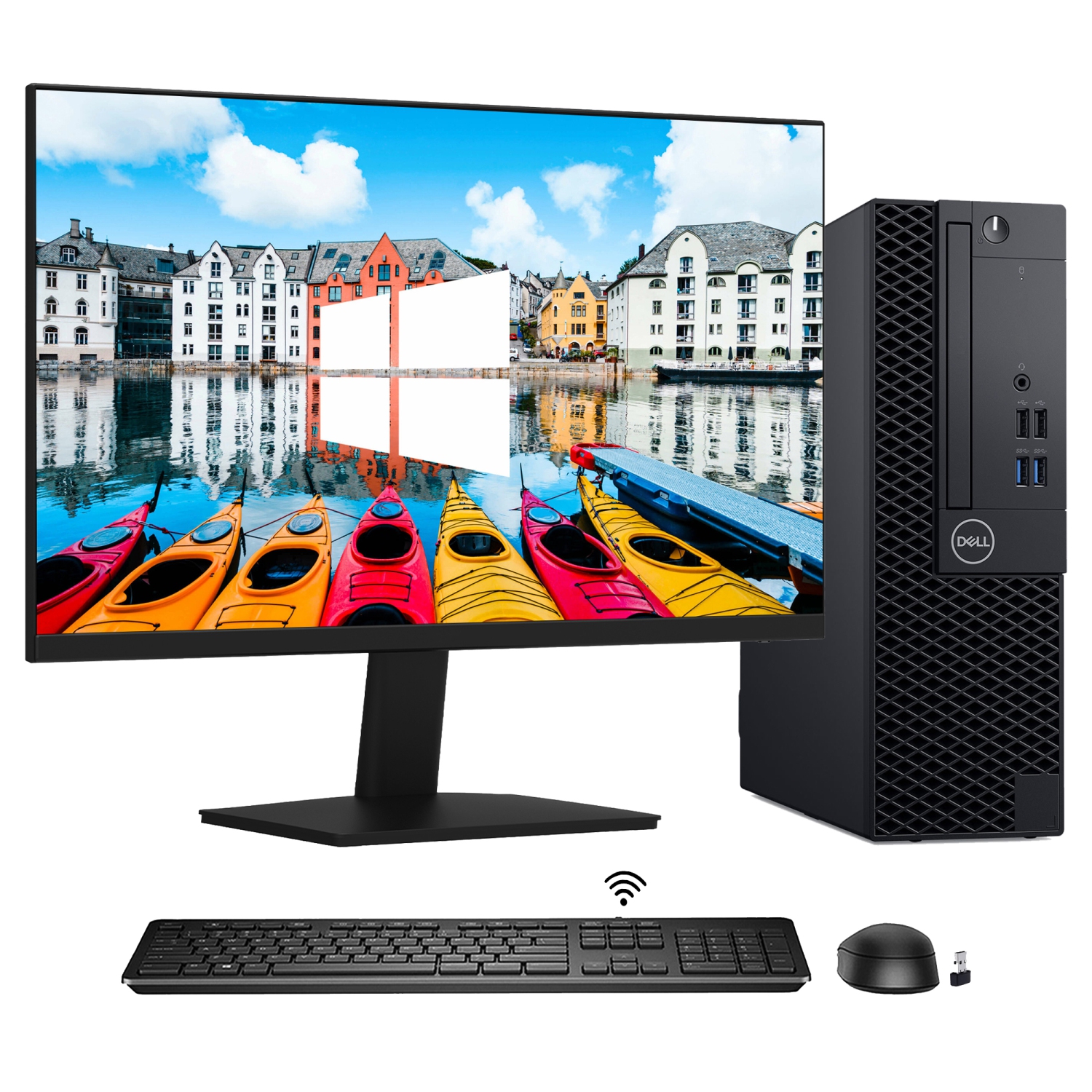 Refurbished - Dell OptiPlex 3060 SFF Desktop Computer PC, Intel Hexa-Core i5 8th Gen, 16GB DDR4 RAM, 256GB NVMe SSD, Windows 11 Pro, New 24 inch