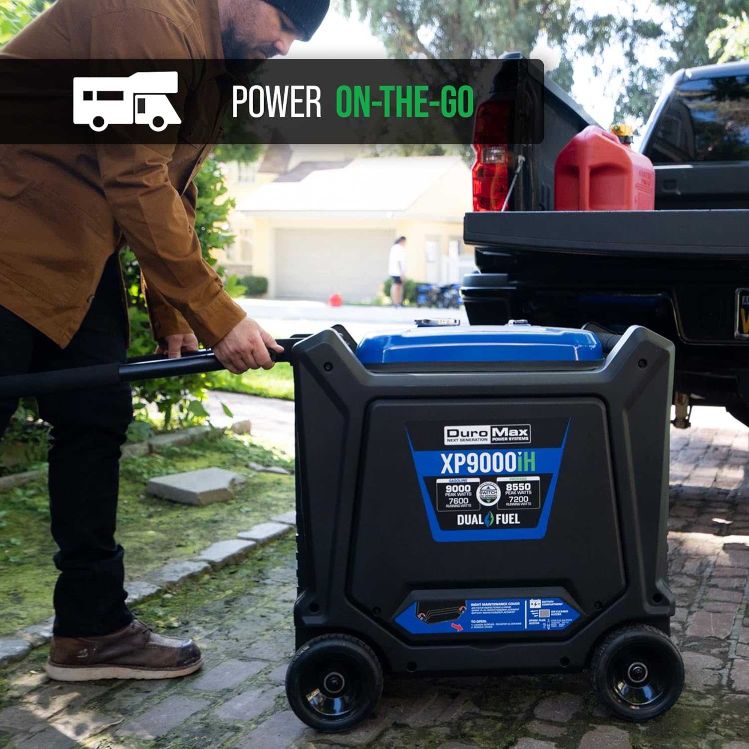 DuroMax – génératrice hybride portative hybride à convertisseur numérique-carburant 459&nbsp;cc de XP9000iH 9.000 W/7.600 W, noir/bleu.