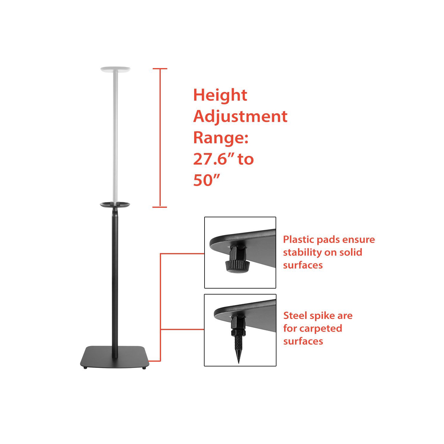 Boost S1-FLR2 supports de haut-parleurs au sol ajustables à hauteur noire pour SONOS® ONE, SONOS® ONE SL, SONOS Play:1