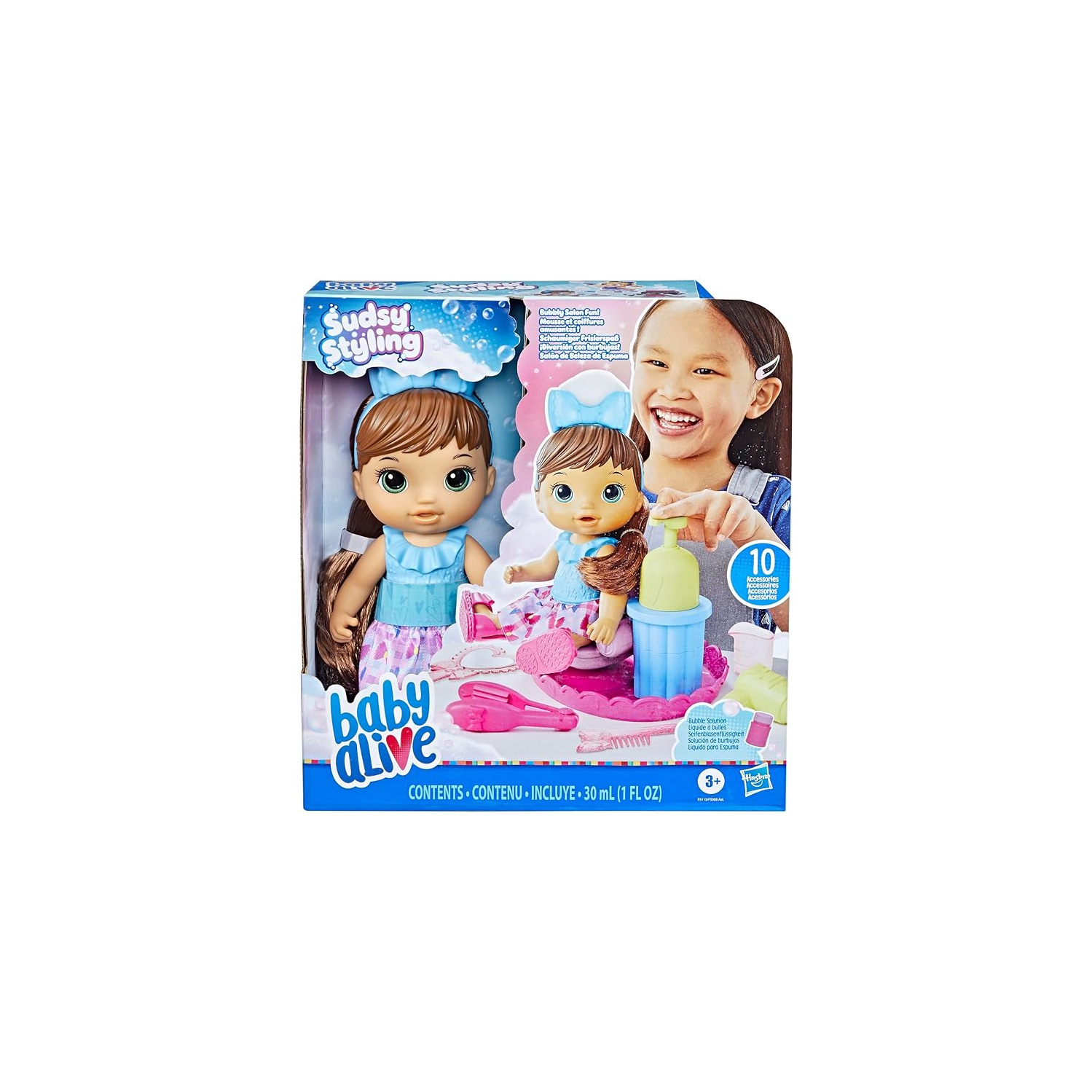 Poupée coiffante Baby Alive, cheveux bruns, comprend une poupée bébé de 12 po, une chaise de salon et des accessoires pour poupée