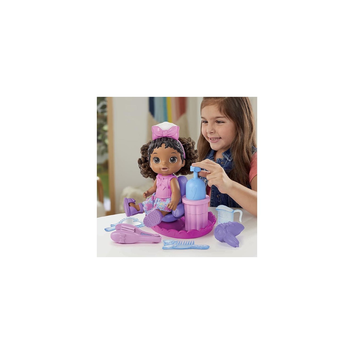 Baby Alive Sudsy Styling Doll, Black Hair, Includes 12-Inch Baby Doll, Salon Chair, Baby Doll Accessories