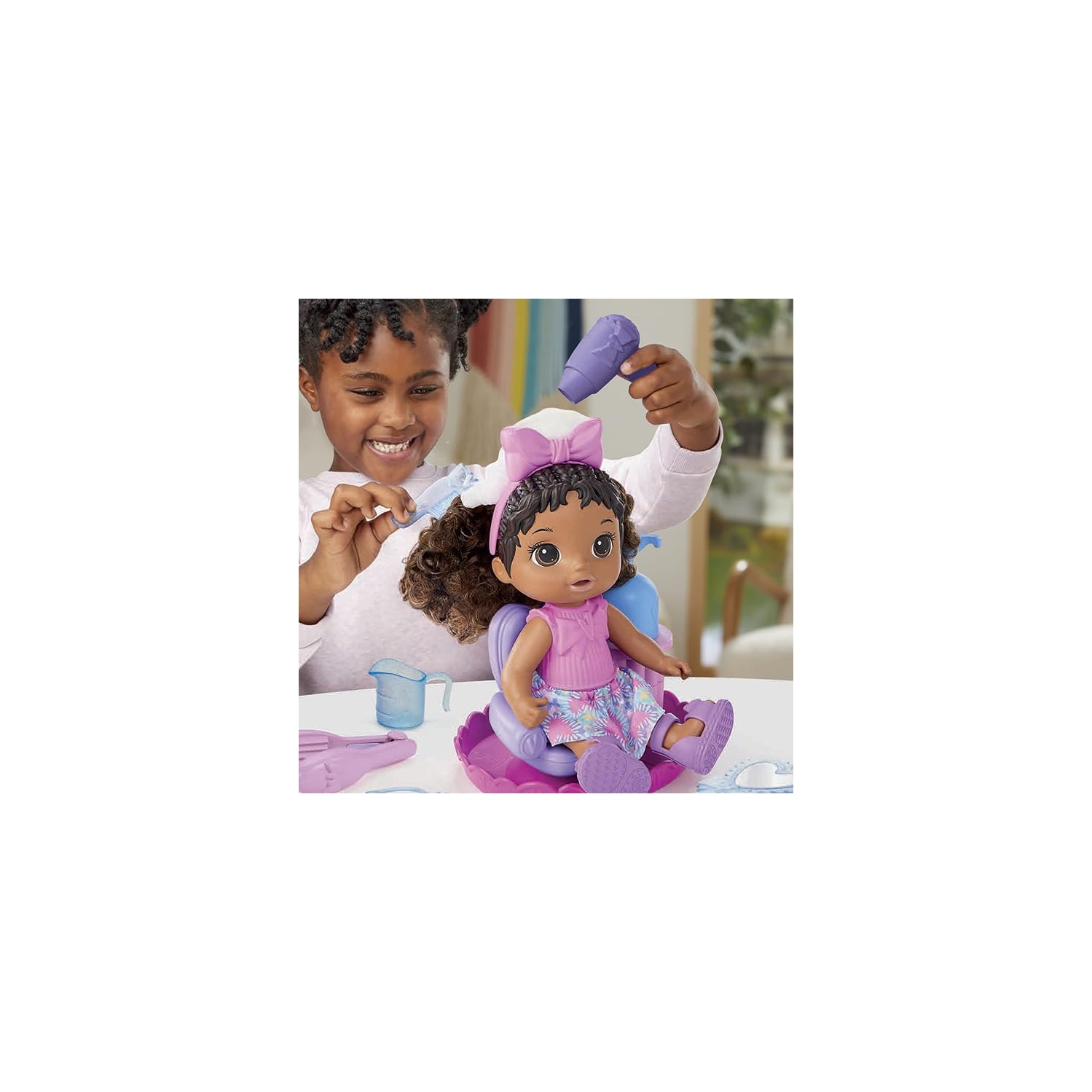 Baby Alive Sudsy Styling Doll, Black Hair, Includes 12-Inch Baby Doll, Salon Chair, Baby Doll Accessories