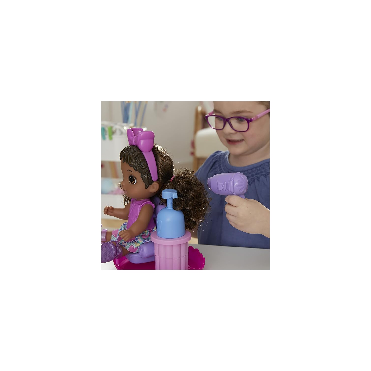 Baby Alive Sudsy Styling Doll, Black Hair, Includes 12-Inch Baby Doll, Salon Chair, Baby Doll Accessories