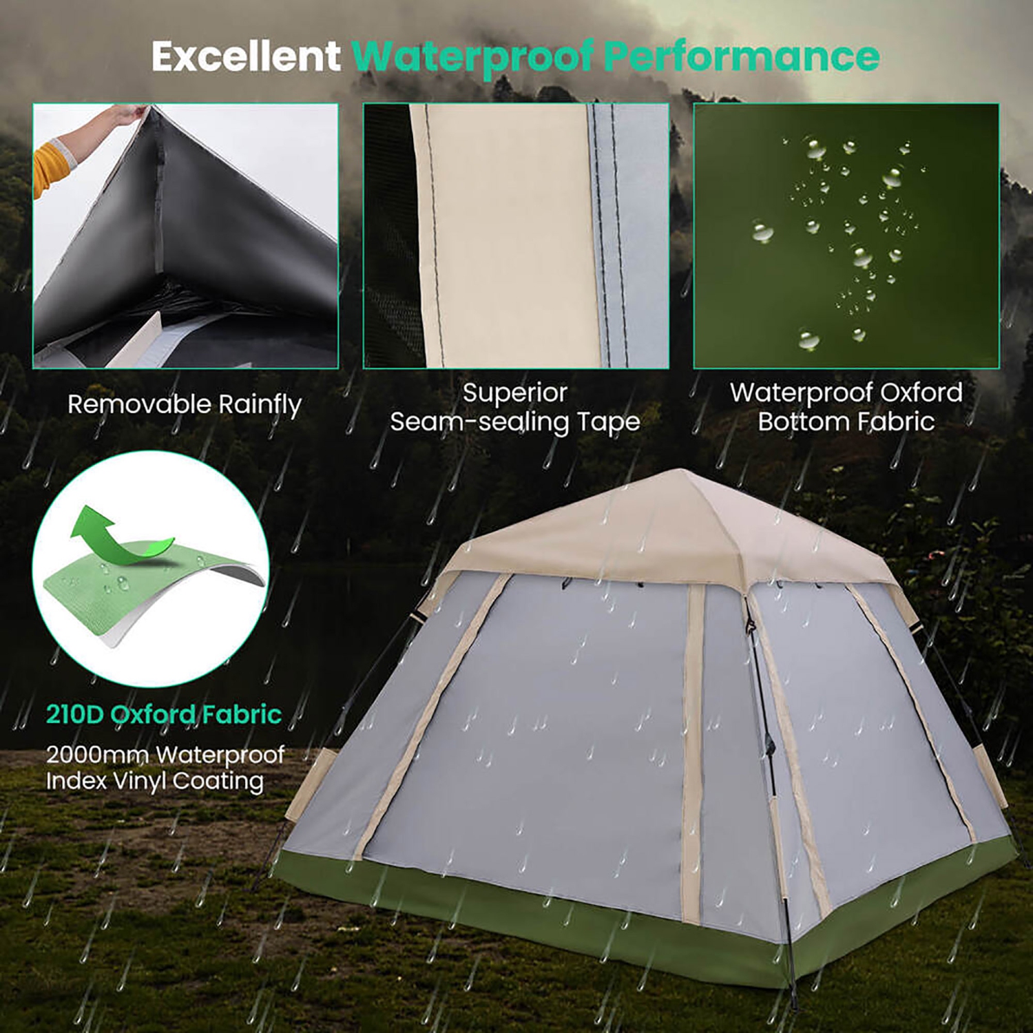 Gymax Instant Pop-up Tent 2-4 Person Camping Tent w/ Removable Rainfly & Carrying Bag
