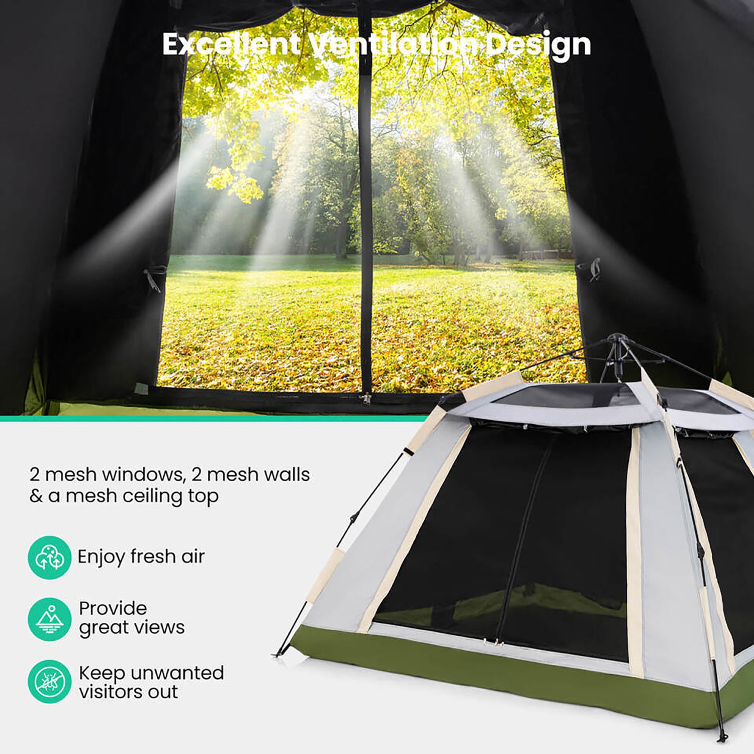 Gymax Instant Pop-up Tent 2-4 Person Camping Tent w/ Removable Rainfly & Carrying Bag