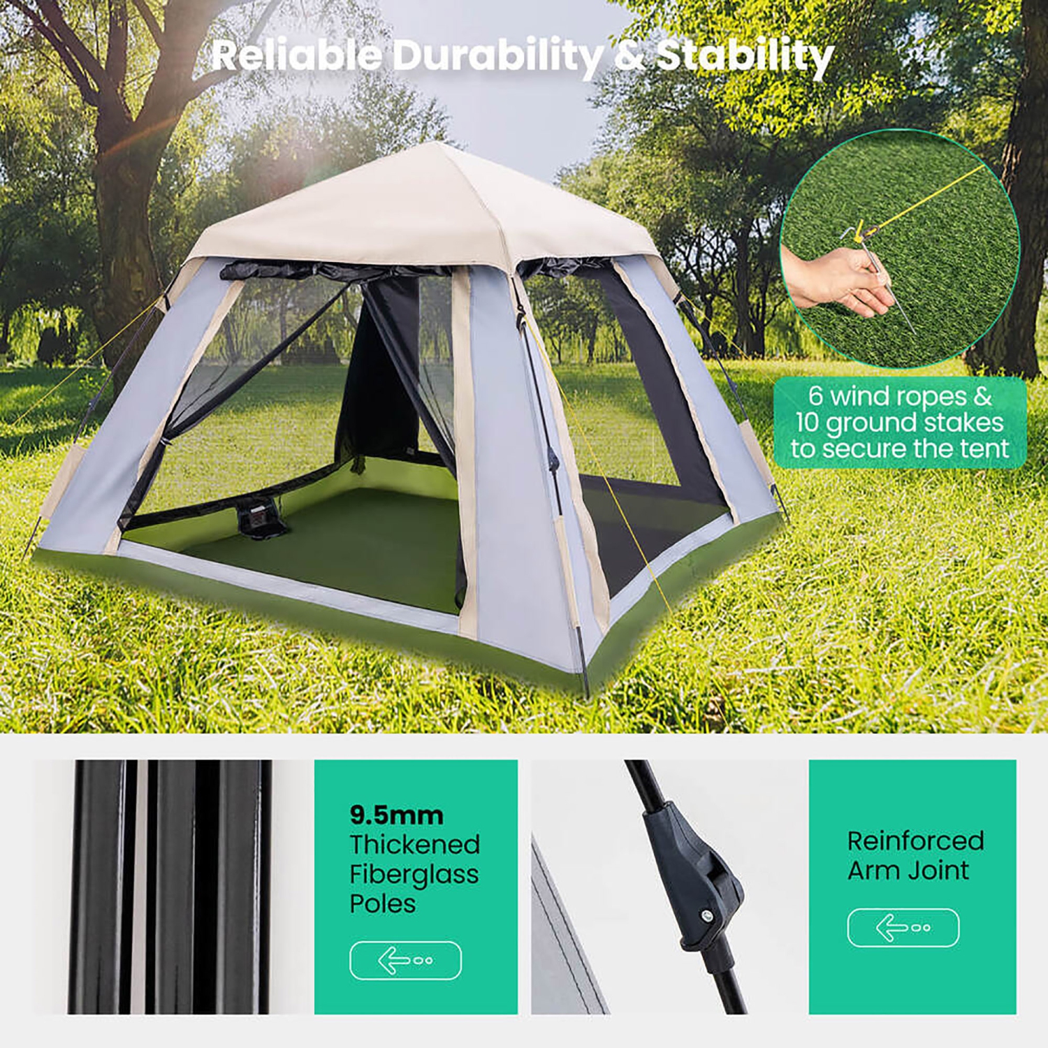 Gymax Instant Pop-up Tent 2-4 Person Camping Tent w/ Removable Rainfly & Carrying Bag