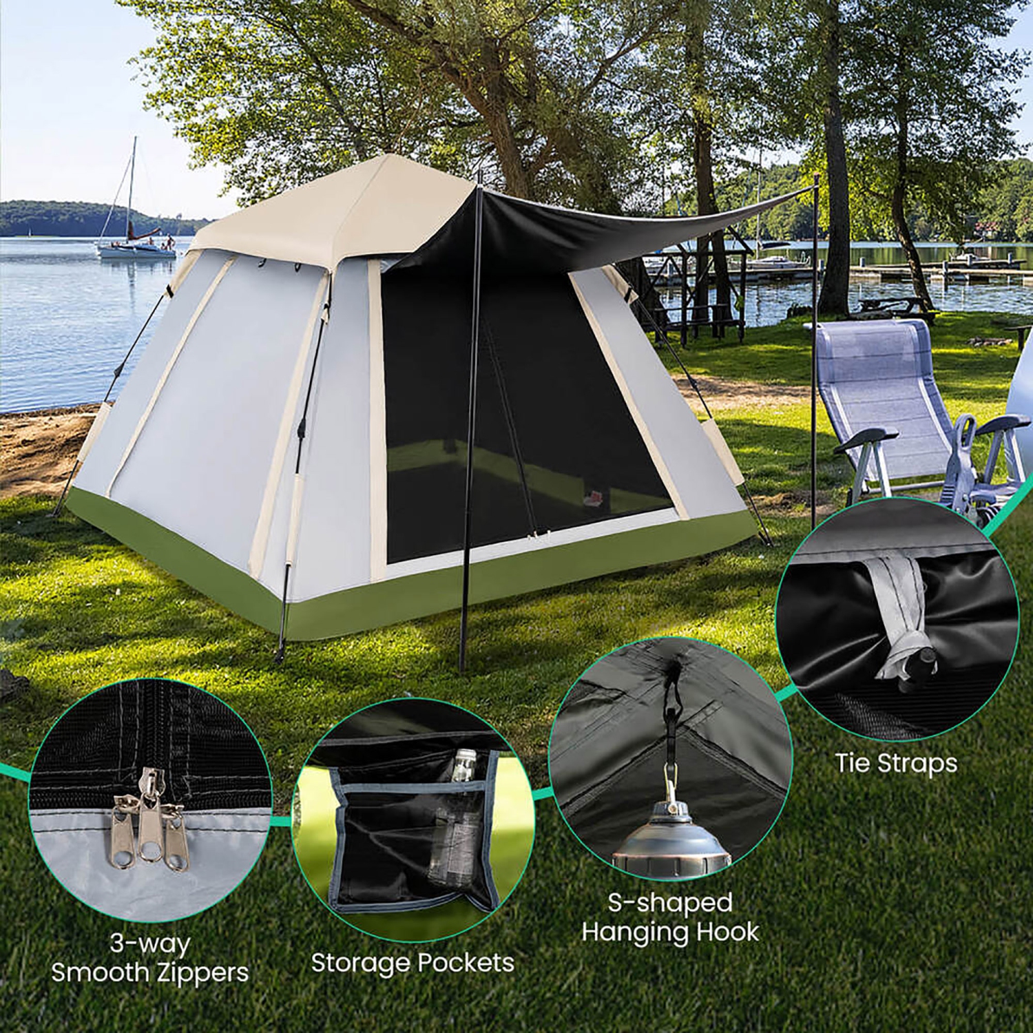 Gymax Instant Pop-up Tent 2-4 Person Camping Tent w/ Removable Rainfly & Carrying Bag
