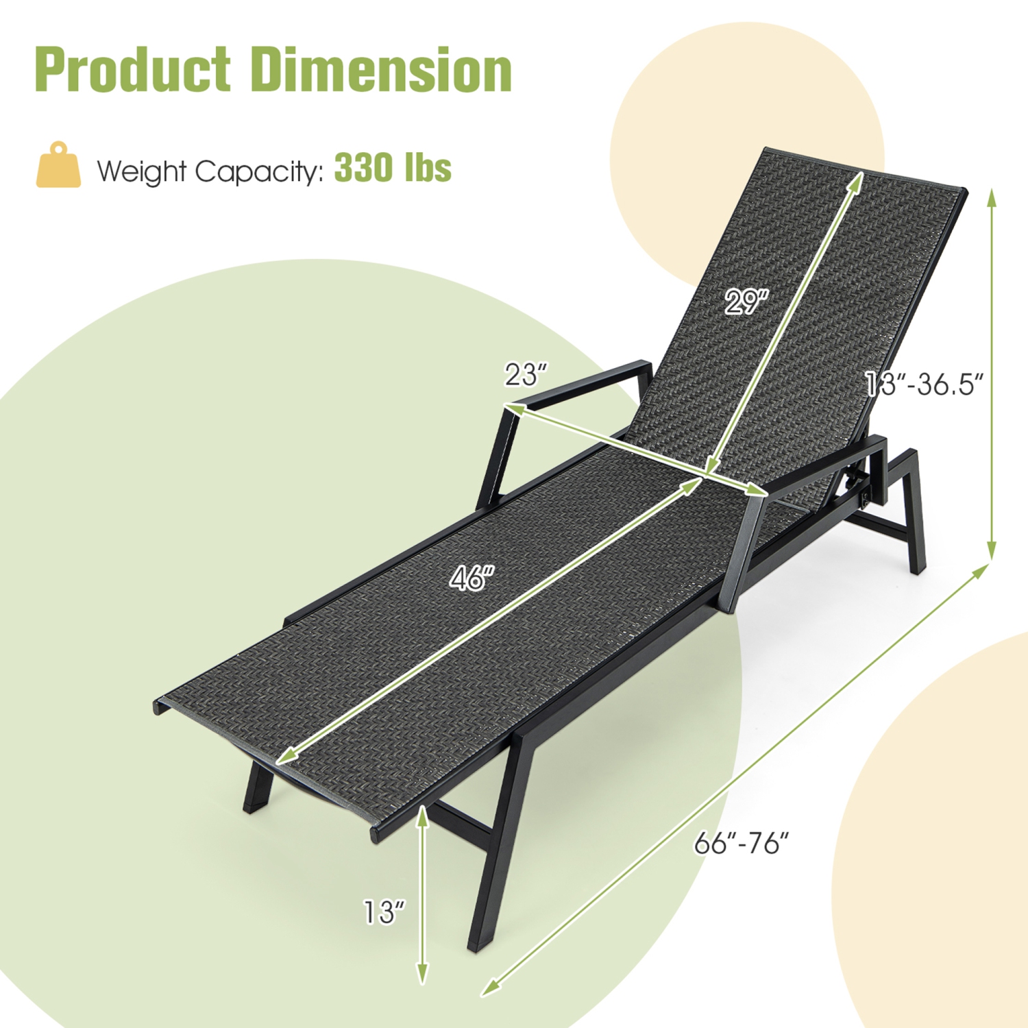 Gymax Wicker Outdoor Chaise Lounge Chair Patio w/ Metal Frame & Adjustable Backrest