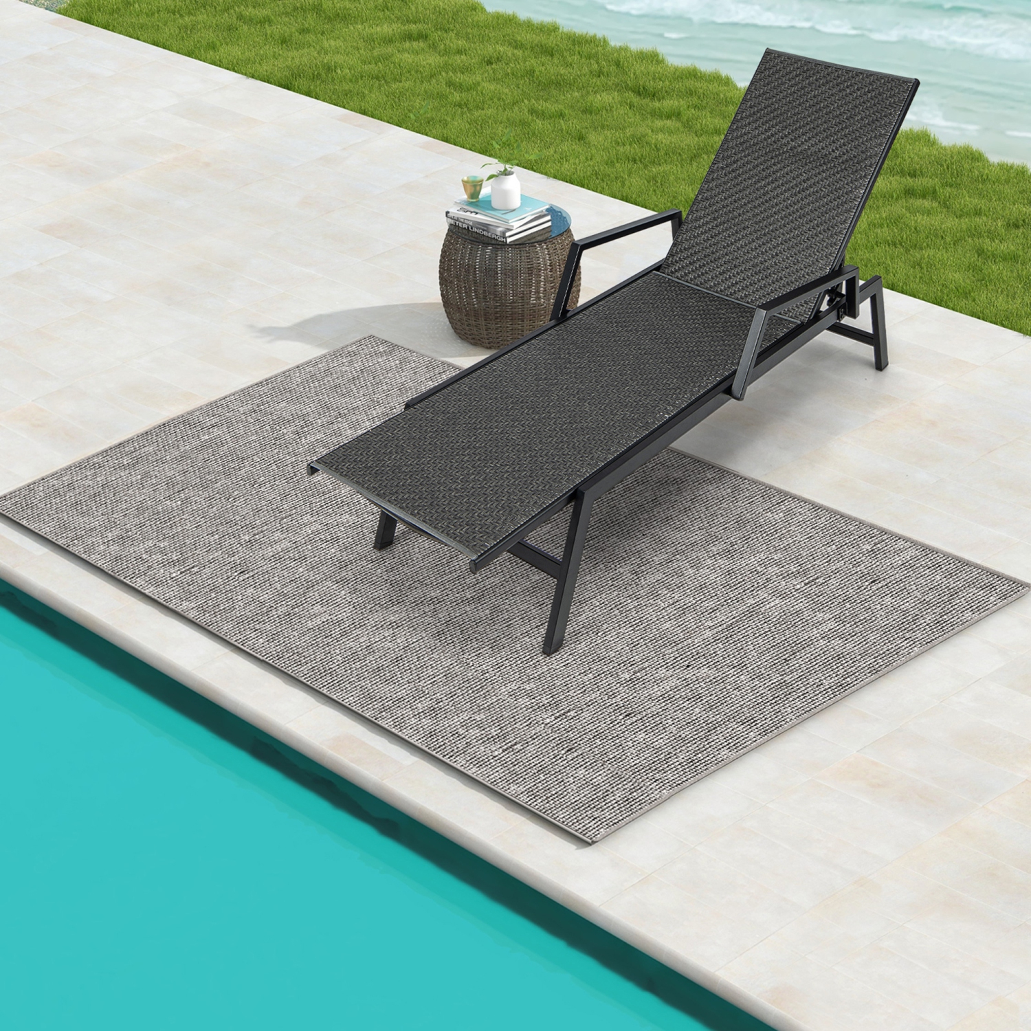 Gymax Wicker Outdoor Chaise Lounge Chair Patio w/ Metal Frame & Adjustable Backrest