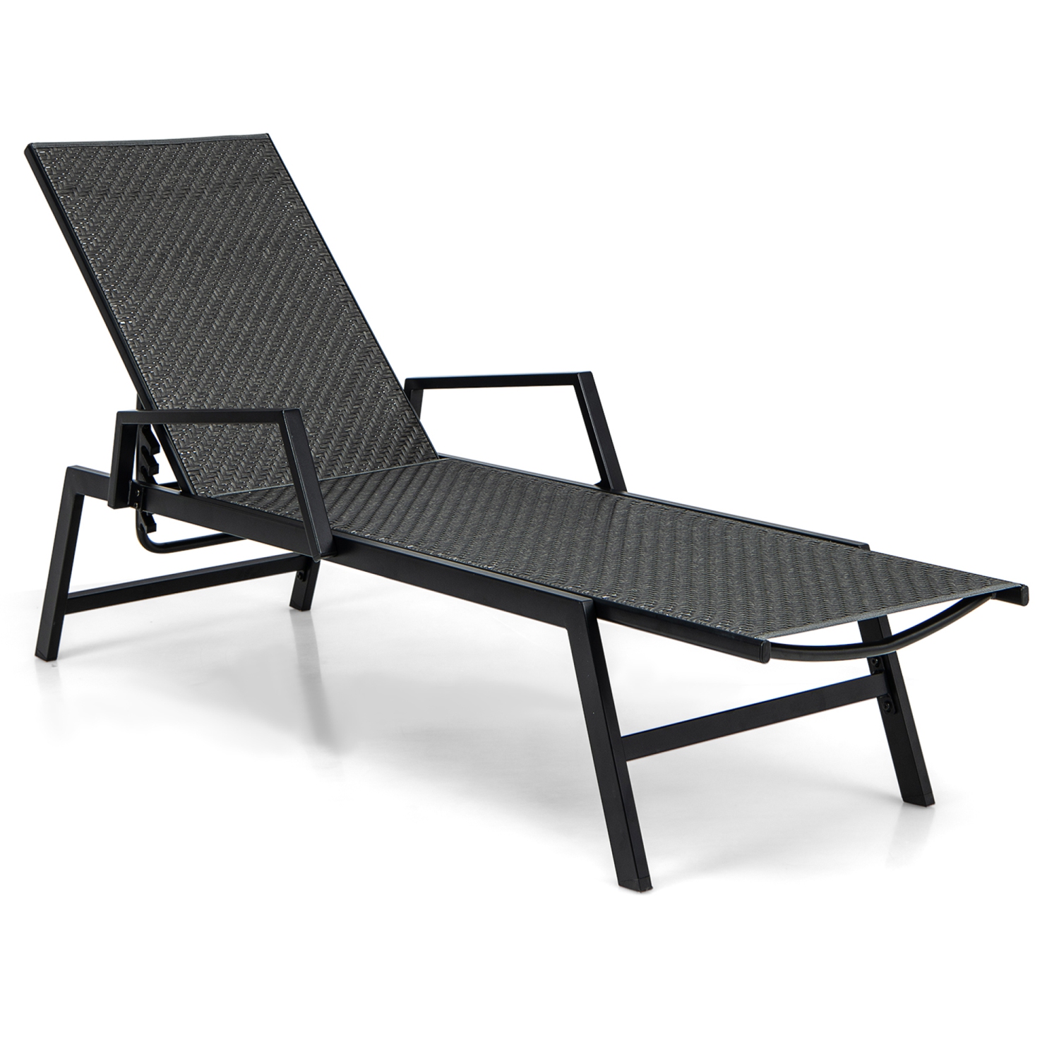 Gymax Wicker Outdoor Chaise Lounge Chair Patio w/ Metal Frame & Adjustable Backrest