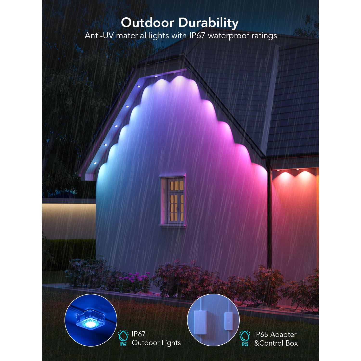 50&nbsp;pi d'éclairage extérieur permanent RGBIC de Govee - Cordon blanc