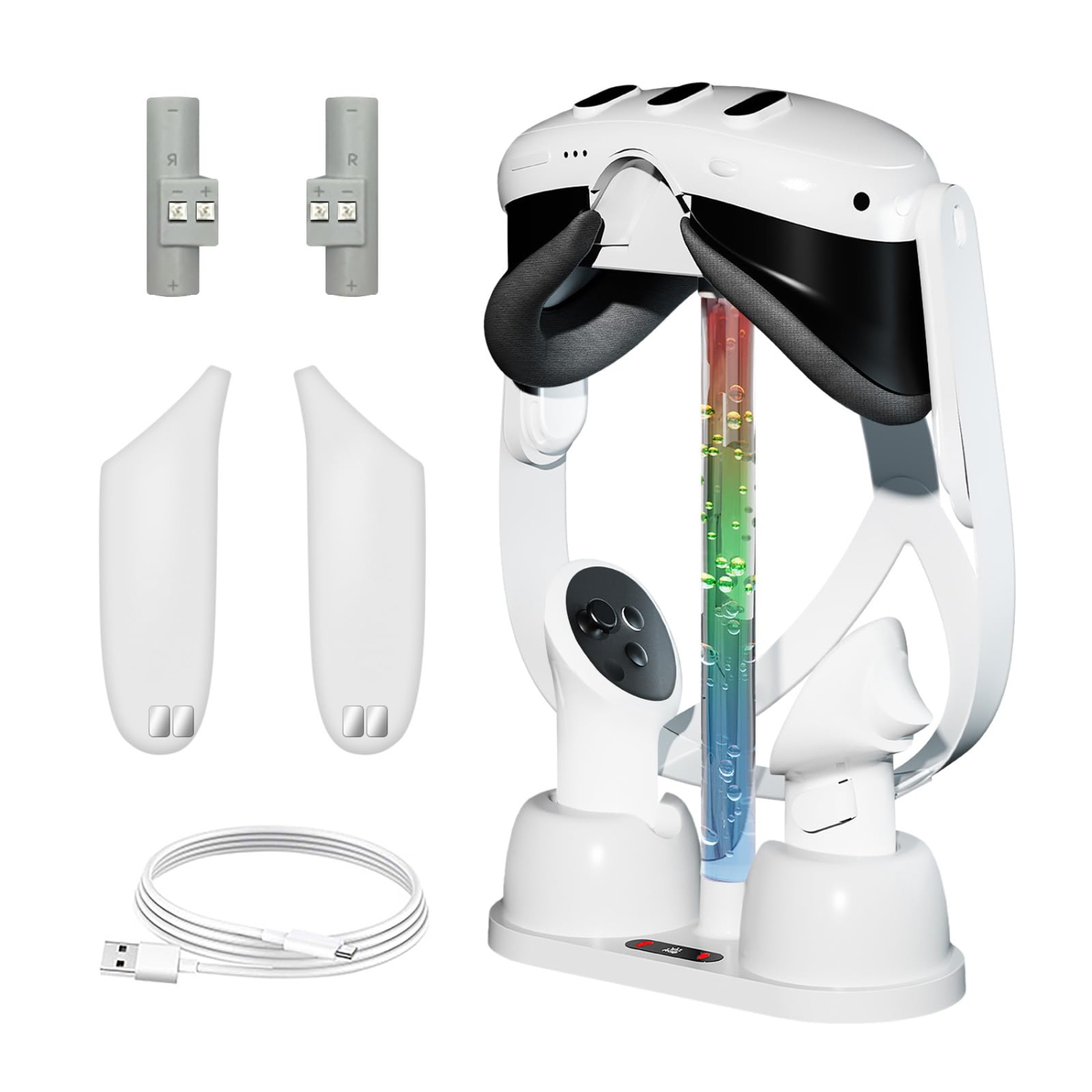 Charging Dock with LED Light for Oculus/Meta Quest 3 Accessory, Charging Station withHeadset Display Stand, Type-C Charger Cable, 2 Rechargeable