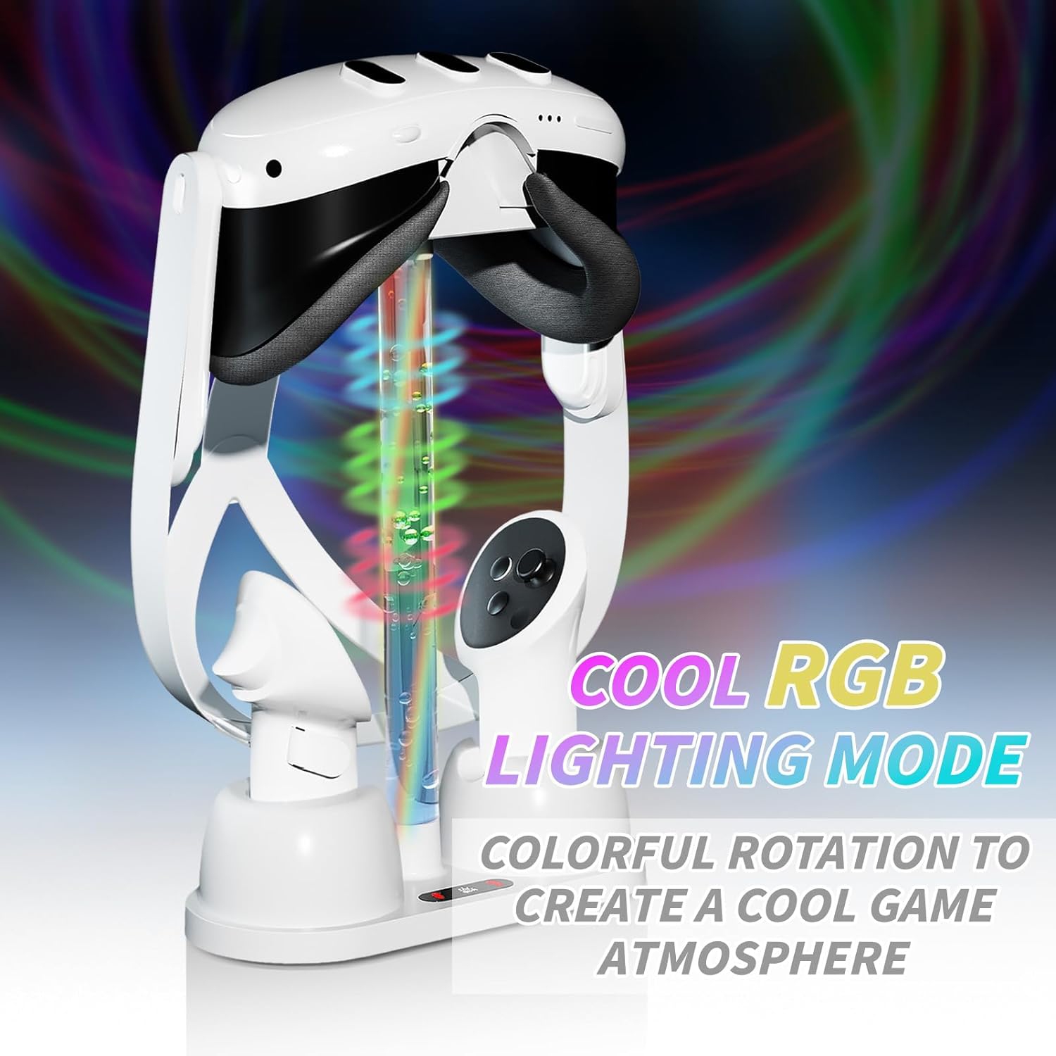 Charging Dock with LED Light for Oculus/Meta Quest 3 Accessory, Charging Station withHeadset Display Stand, Type-C Charger Cable, 2 Rechargeable