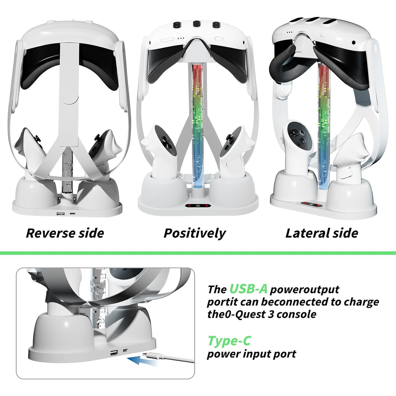 Charging Dock with LED Light for Oculus/Meta Quest 3 Accessory, Charging Station withHeadset Display Stand, Type-C Charger Cable, 2 Rechargeable