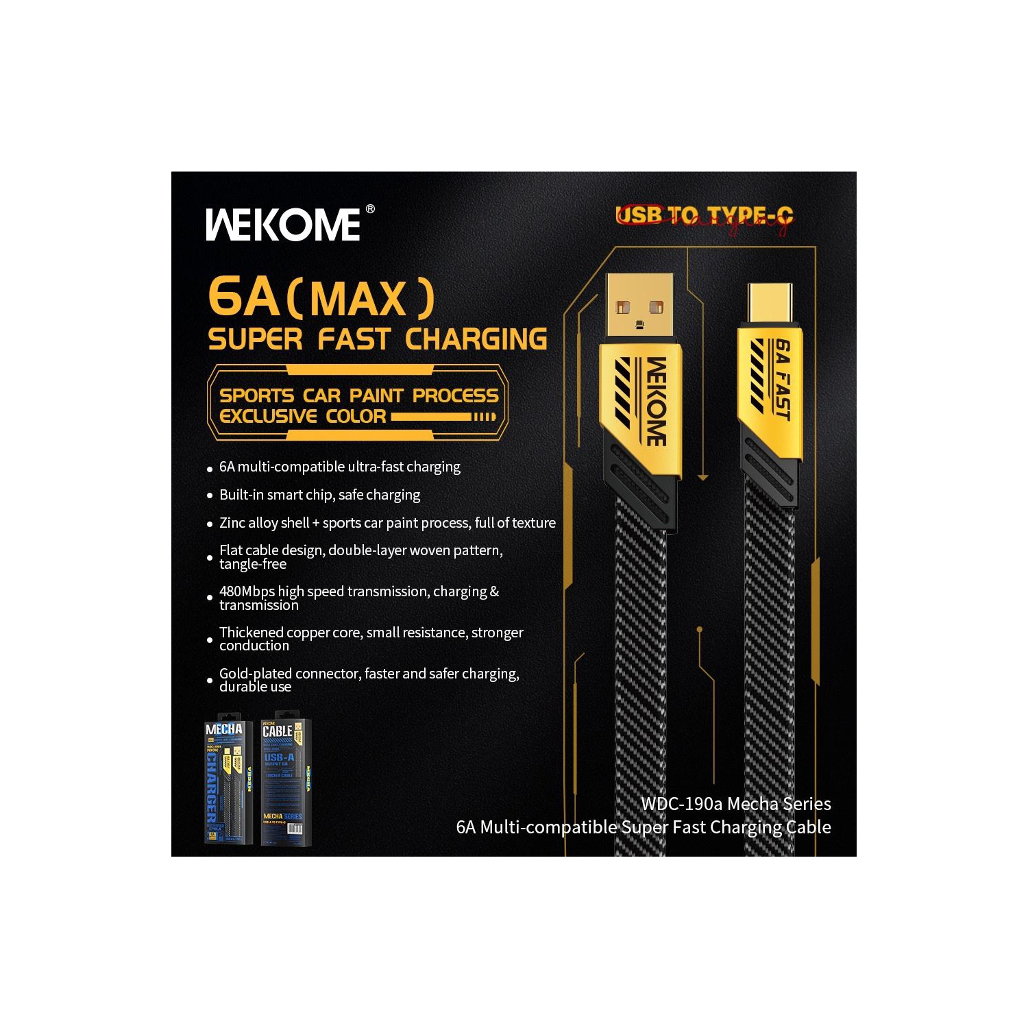 WEKOME 1m USB-C to USB-C 6A Super Fast charge Cable (WDC-190)Yellow