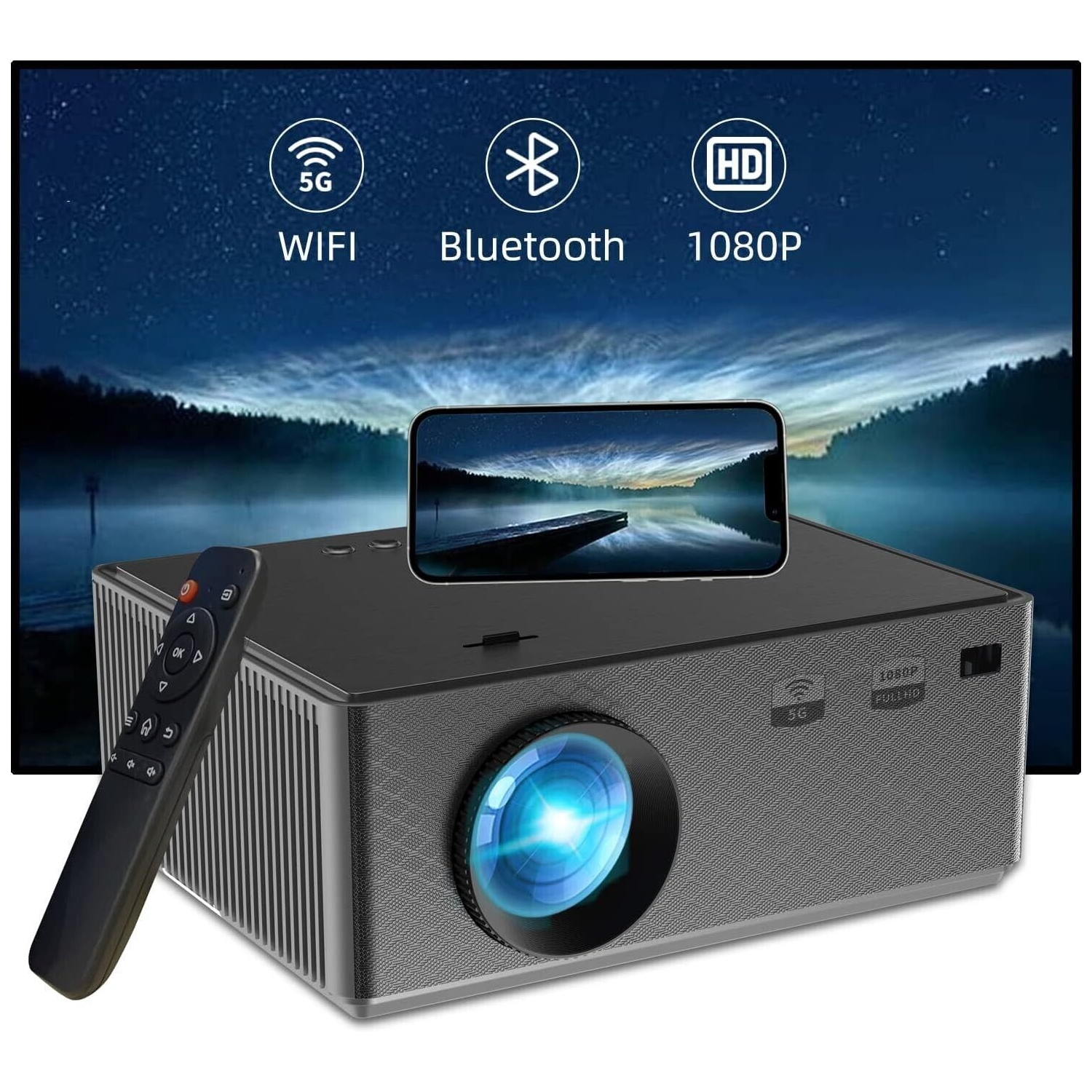 ILIMPID Video Projector - Native 1080p Full HD, WiFi, Bluetooth, 9500 Lumens, Compatible with HDMI USB Smartphone TV Stick PC for Outdoor/Home Projection