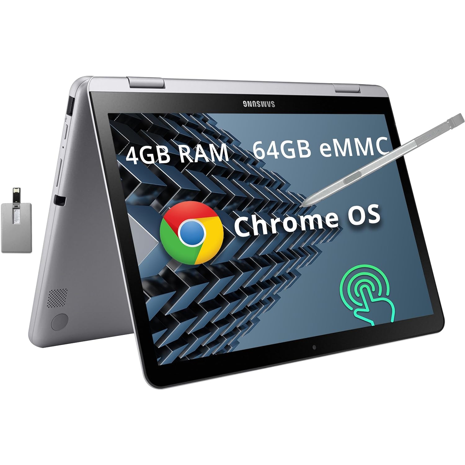 SAMSUNG Chromebook Plus V2 2-in-1 Touchscreen Laptop, 12.2" WUXGA Display, Intel Celeron 3965Y Processor, 4GB RAM, 64GB eMMC, Wi-Fi 5, Bluetooth, Chrome OS, Light Titan