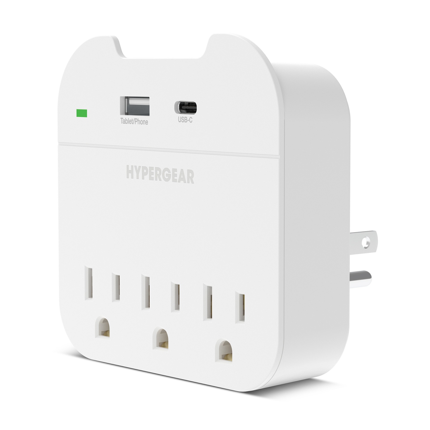 HyperGear Multi Plug 5 Outlet Extender with USB-C & USB Ports - White