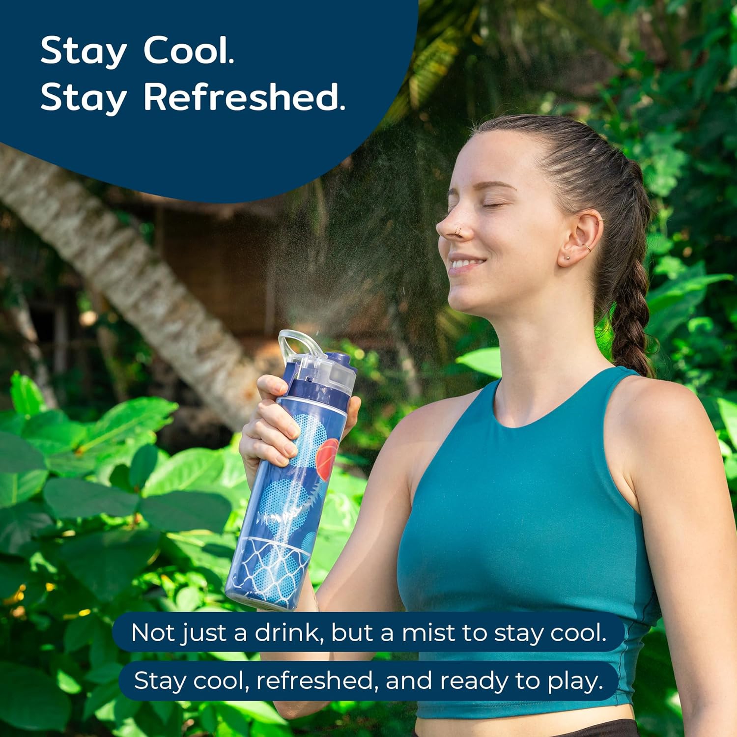 BOZ Elite 22 oz Custom Baseball-Styled Insulated Water Bottle - Ergonomic Squeeze & Cooling Mist Spray Functions, Durable, Leak-Proof, BPA-Free