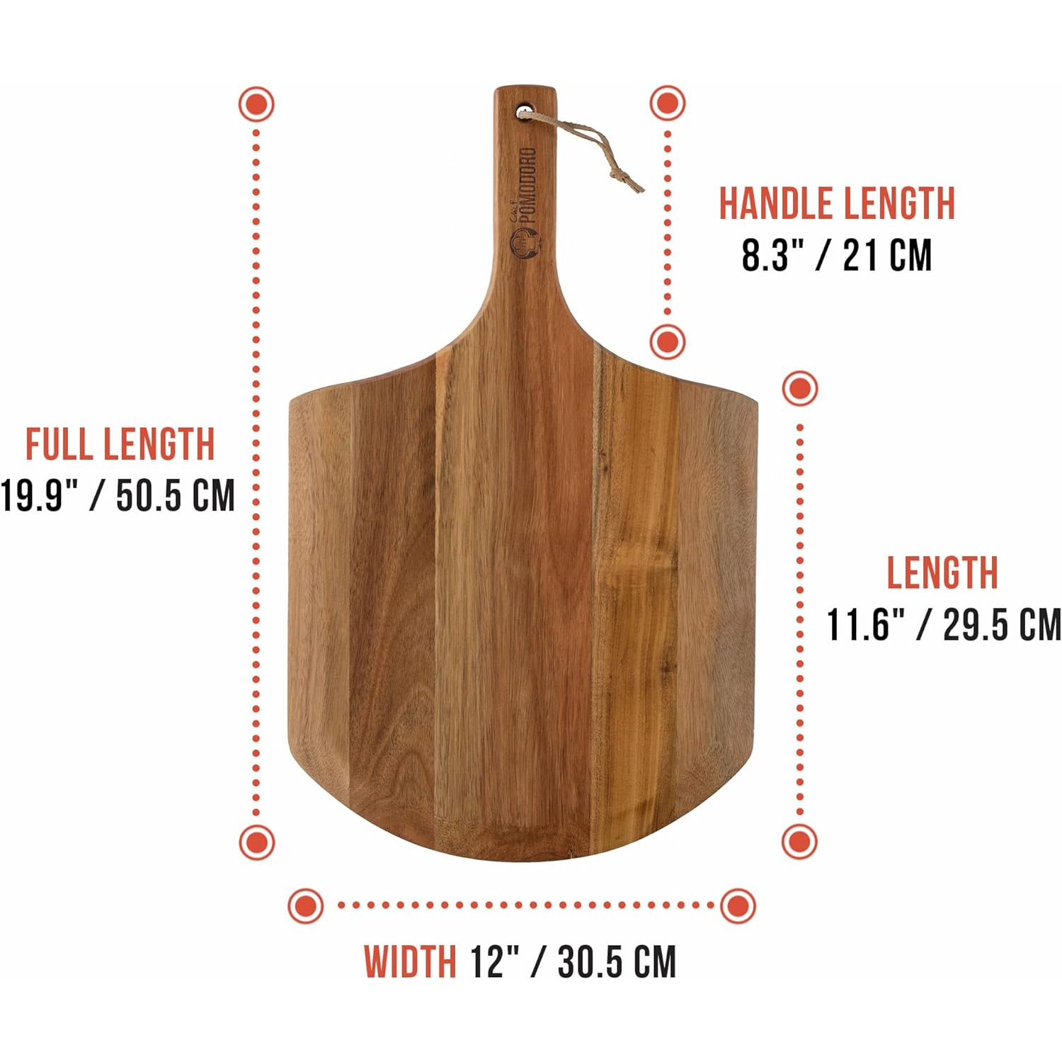 Pelle à pizza 12 po en acacia chef Pomodoro, pelle à pizza en bois 12 po, pelle à pizza en bois maison, pelle à pizza avec poignée, Accessoires pour