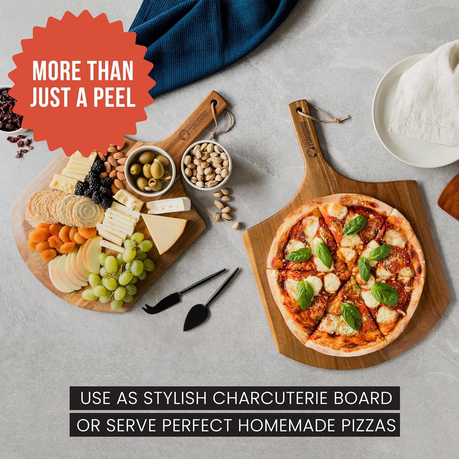 Pelle à pizza 12 po en acacia chef Pomodoro, pelle à pizza en bois 12 po, pelle à pizza en bois maison, pelle à pizza avec poignée, Accessoires pour