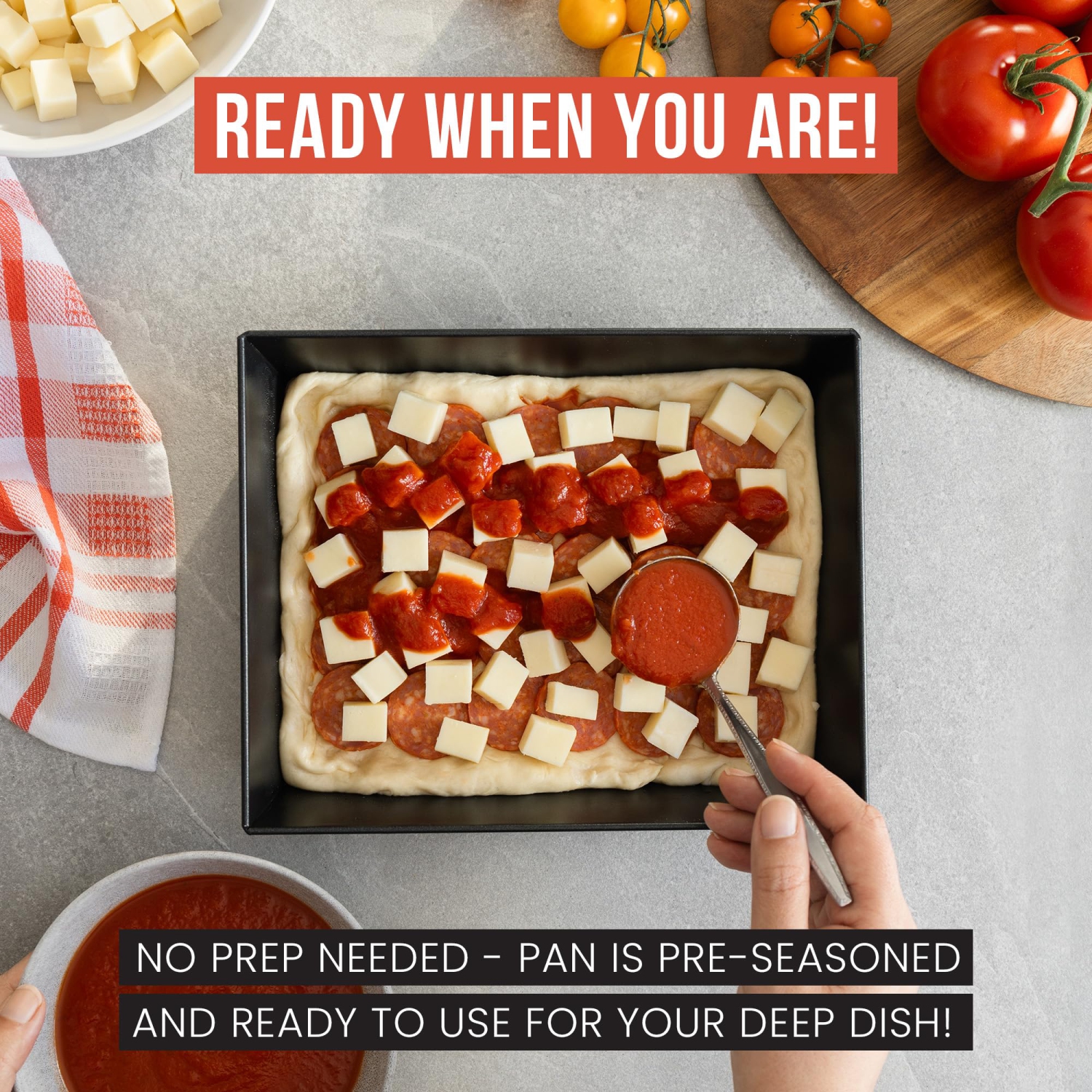 Chef Pomodoro Authentic Detroit-Style Pizza Pan, Compact 10 x 8-Inch, Commercial-Grade Hard Anodized Aluminum, Pre-Seasoned Deep Dish Bakeware,