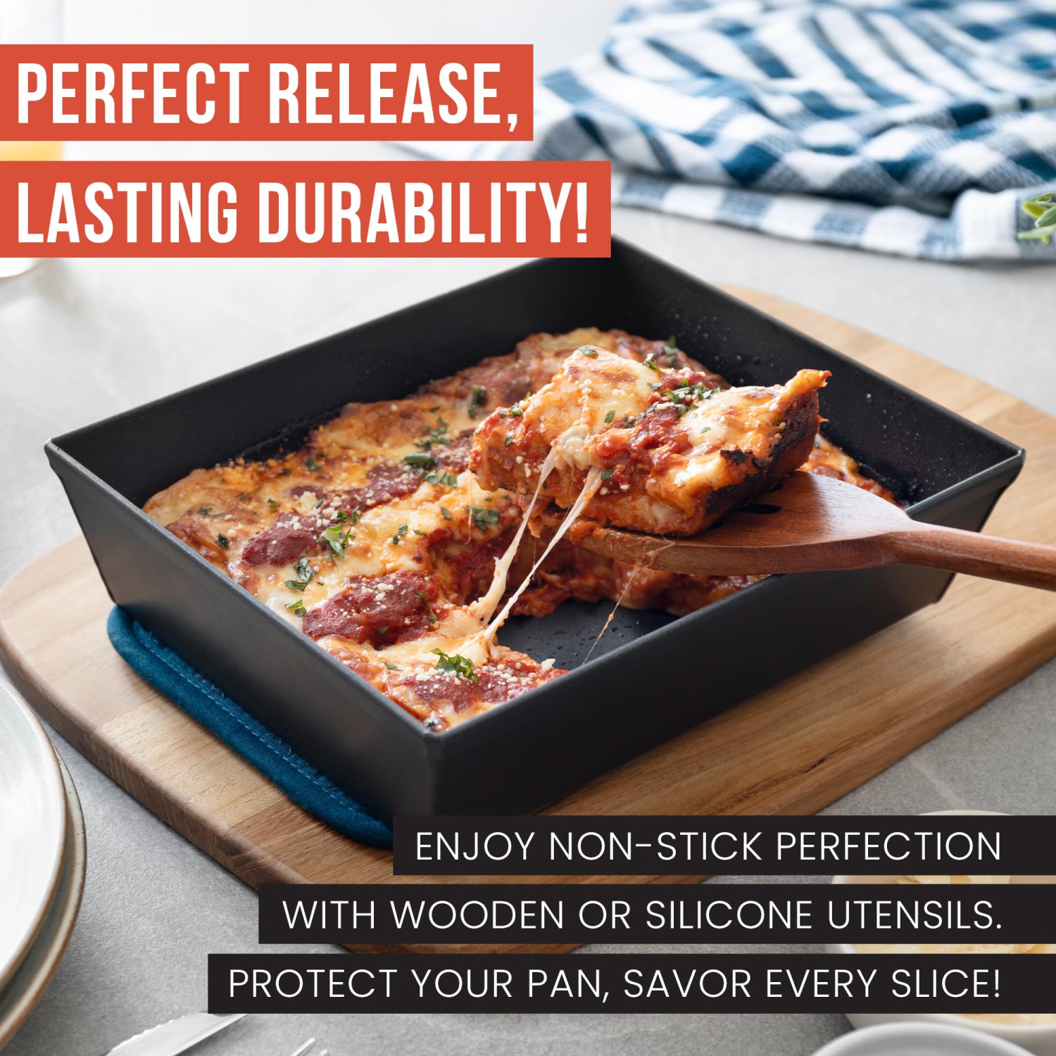 Chef Pomodoro Authentic Detroit-Style Pizza Pan, Compact 10 x 8-Inch, Commercial-Grade Hard Anodized Aluminum, Pre-Seasoned Deep Dish Bakeware,