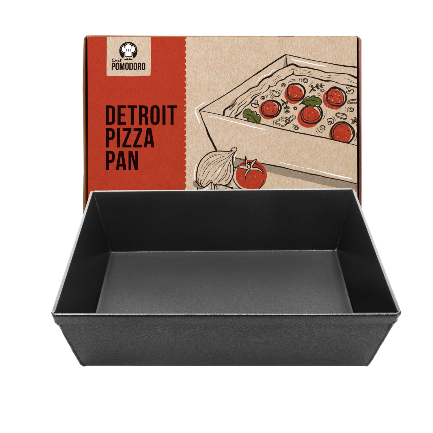 Chef Pomodoro Authentic Detroit-Style Pizza Pan, Compact 10 x 8-Inch, Commercial-Grade Hard Anodized Aluminum, Pre-Seasoned Deep Dish Bakeware,