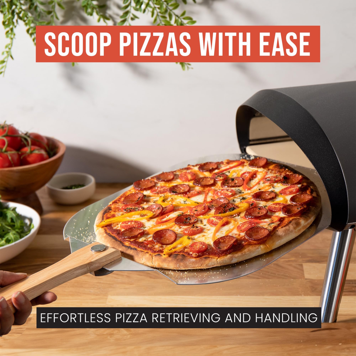 Pelle à pizza en aluminium Pomodoro avec poignée en bois pliable pour faciliter le rangement, spatule à pizza, spatule à pizza Gourmet Luxury pour