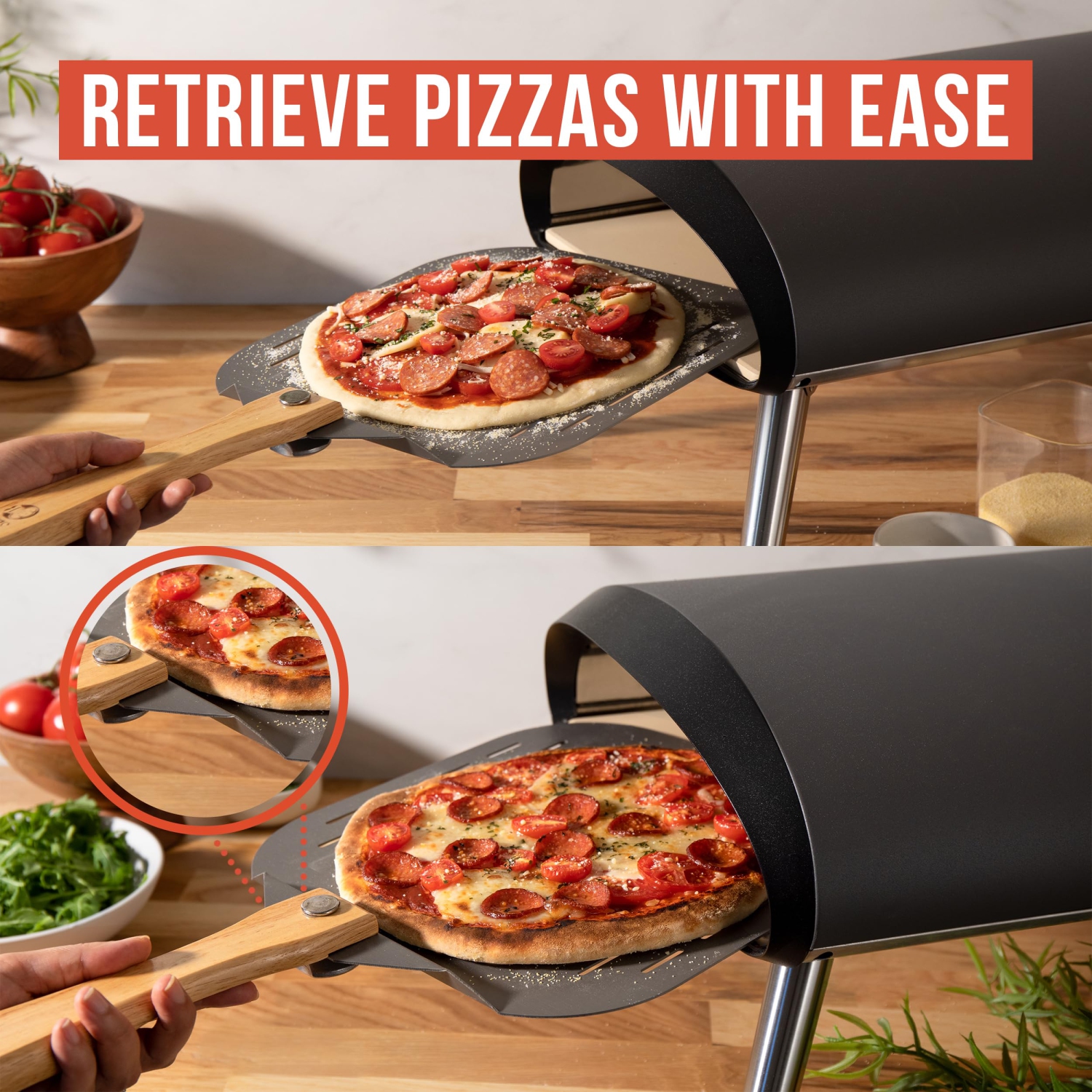 Chef Pomodoro Perforated Aluminum Metal Pizza Peel with Foldable Wood Handle for Easy Storage, Pizza Spatula, Premium Pizza Paddle with Holes for