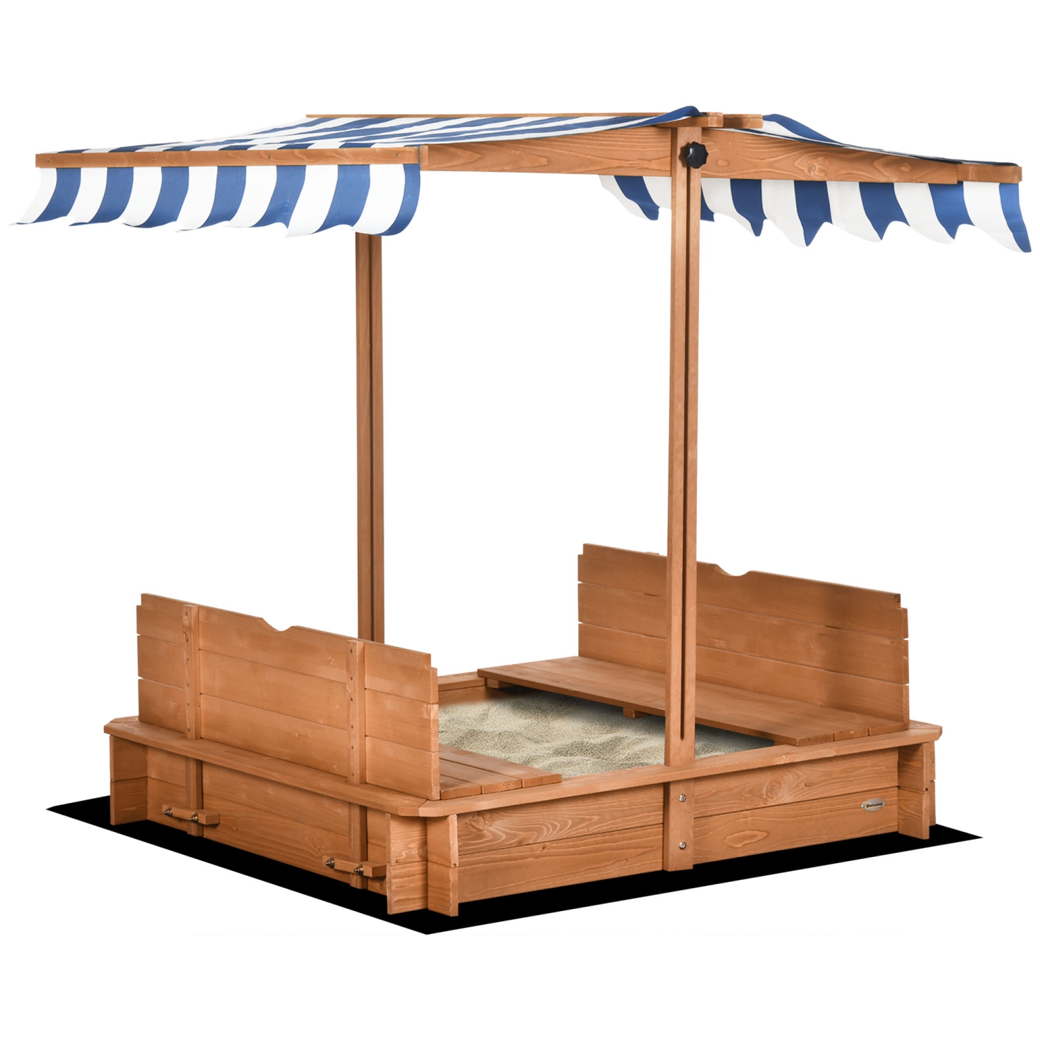 Outsunny Kids – Bac à sable en bois avec auvent réglable et escamotable et banquettes pliables pour 3-7 ans, rouge