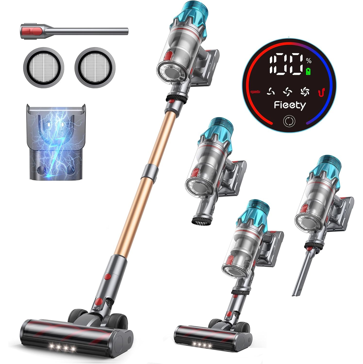 Aspirateur-balai sans fil 450&nbsp;W 38KPA de HONITURE avec écran tactile 60&nbsp;min batterie d'exécution aspirateur à main aspirateur sans fil