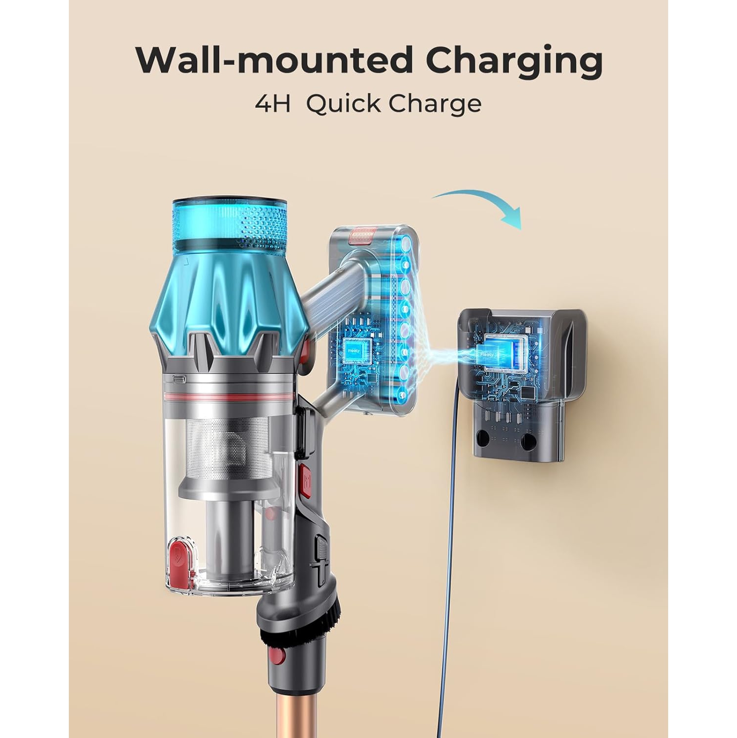 Aspirateur-balai sans fil 450&nbsp;W 38KPA de HONITURE avec écran tactile 60&nbsp;min batterie d'exécution aspirateur à main aspirateur sans fil