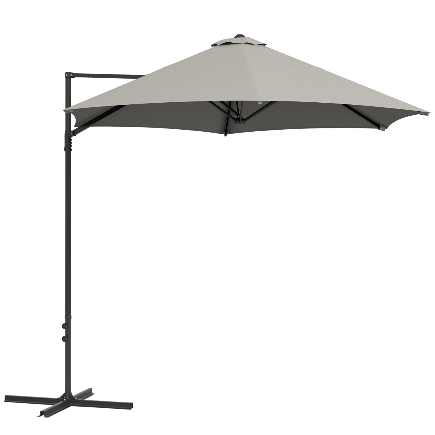 Outsunny 8.5FT Offset Patio Umbrella with 360° Rotation, Outdoor Cantilever Roma Parasol Hanging Sun Shade Canopy Shelter with Cross Base, Light Grey