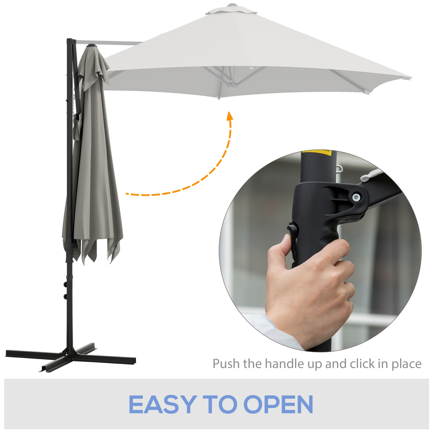 Outsunny 8.5FT Offset Patio Umbrella with 360° Rotation, Outdoor Cantilever Roma Parasol Hanging Sun Shade Canopy Shelter with Cross Base, Light Grey